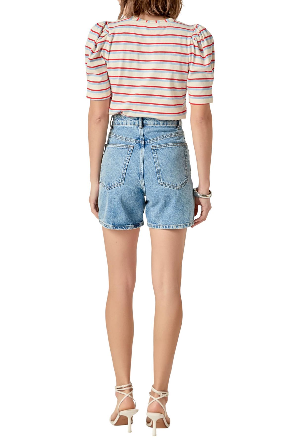 STRIPE KNIT PUFF SLEEVE SHIRT