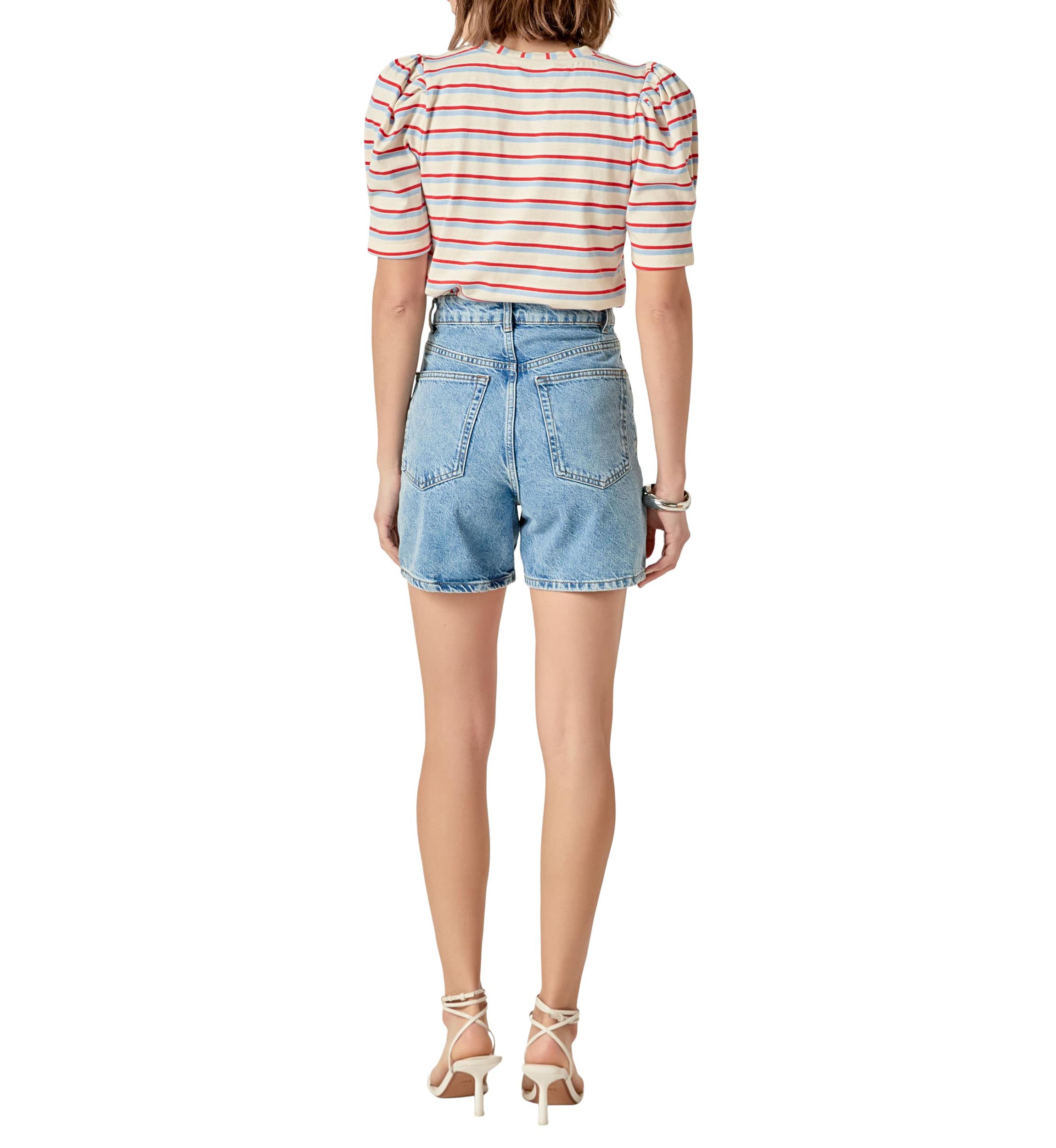 STRIPE KNIT PUFF SLEEVE SHIRT