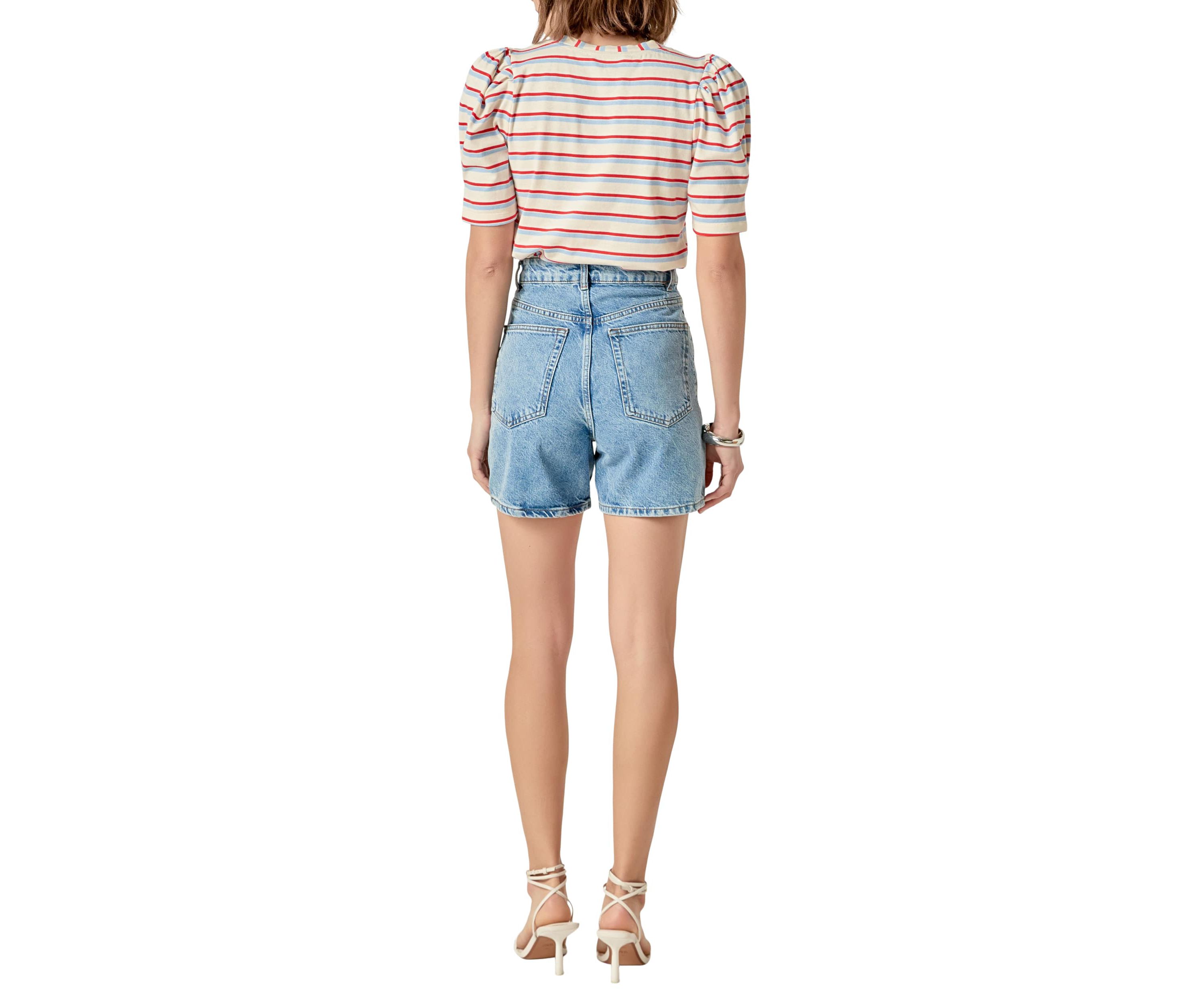 STRIPE KNIT PUFF SLEEVE SHIRT