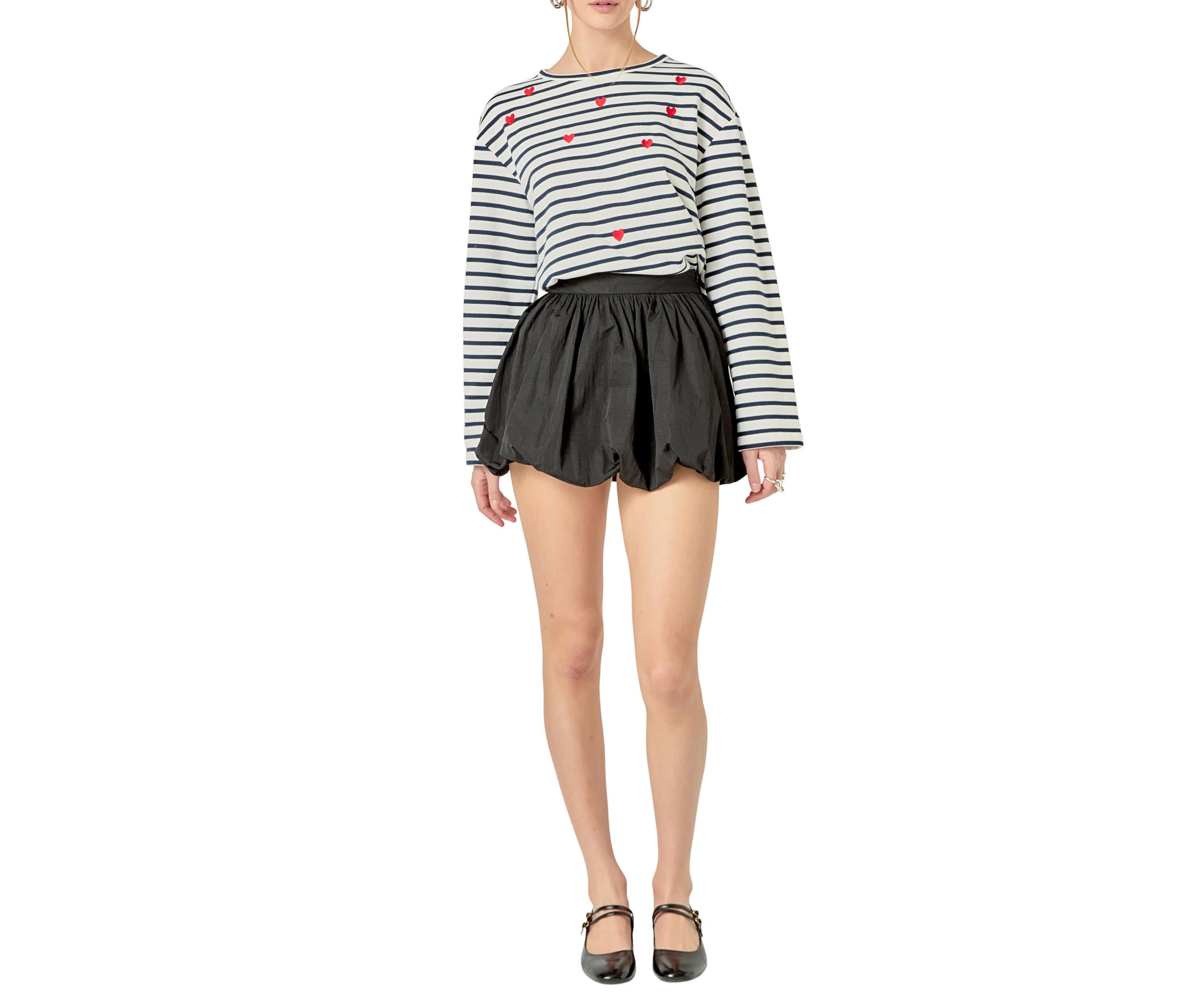 HEART EMBROIDERED STRIPE T SHIRT