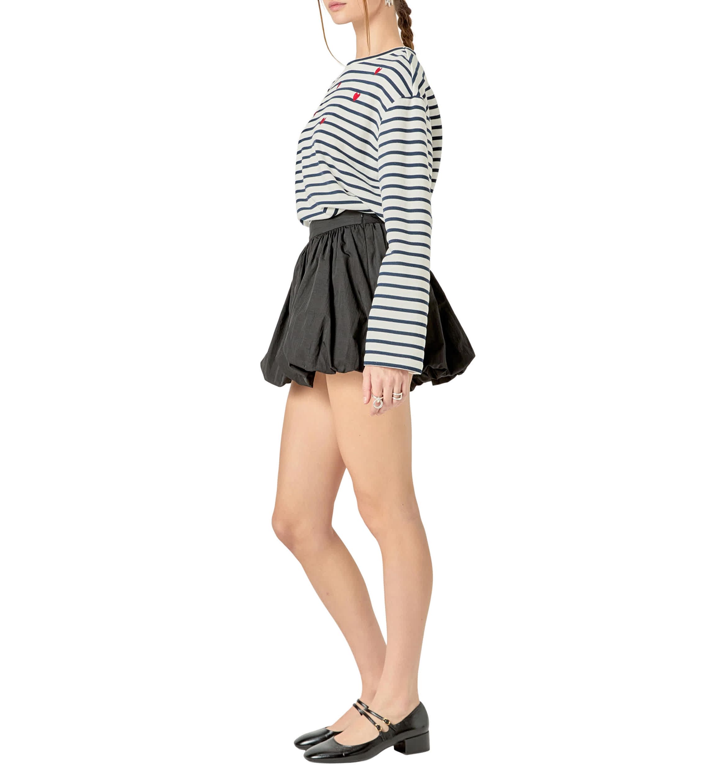 HEART EMBROIDERED STRIPE T SHIRT