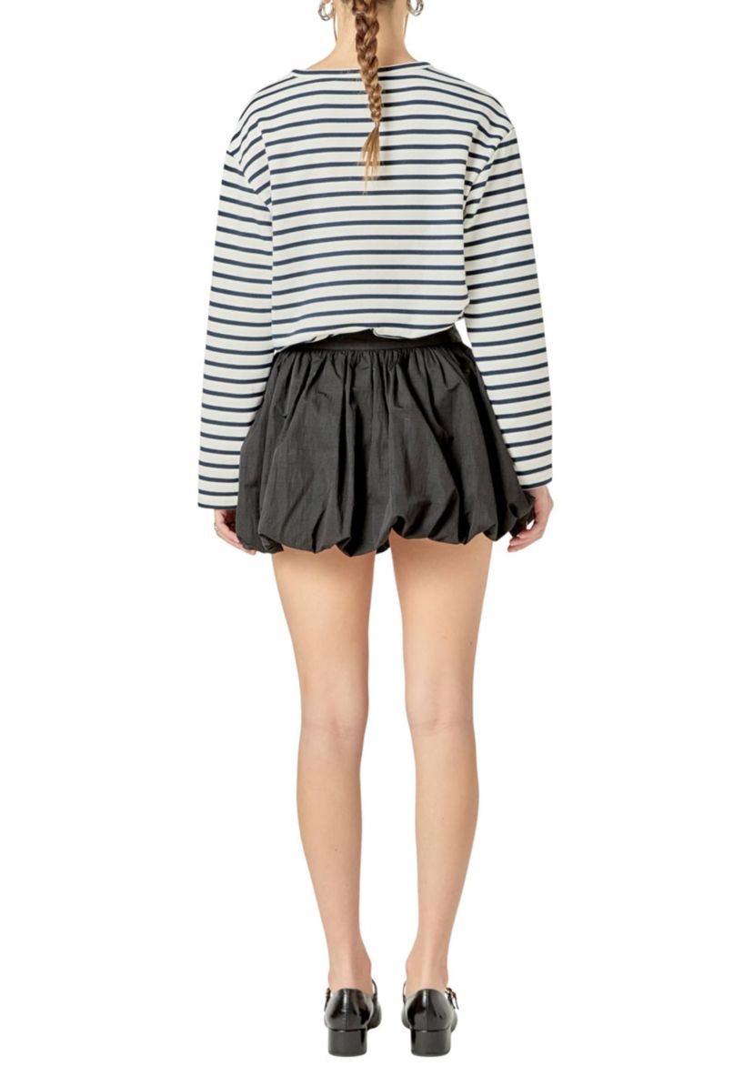 HEART EMBROIDERED STRIPE T SHIRT