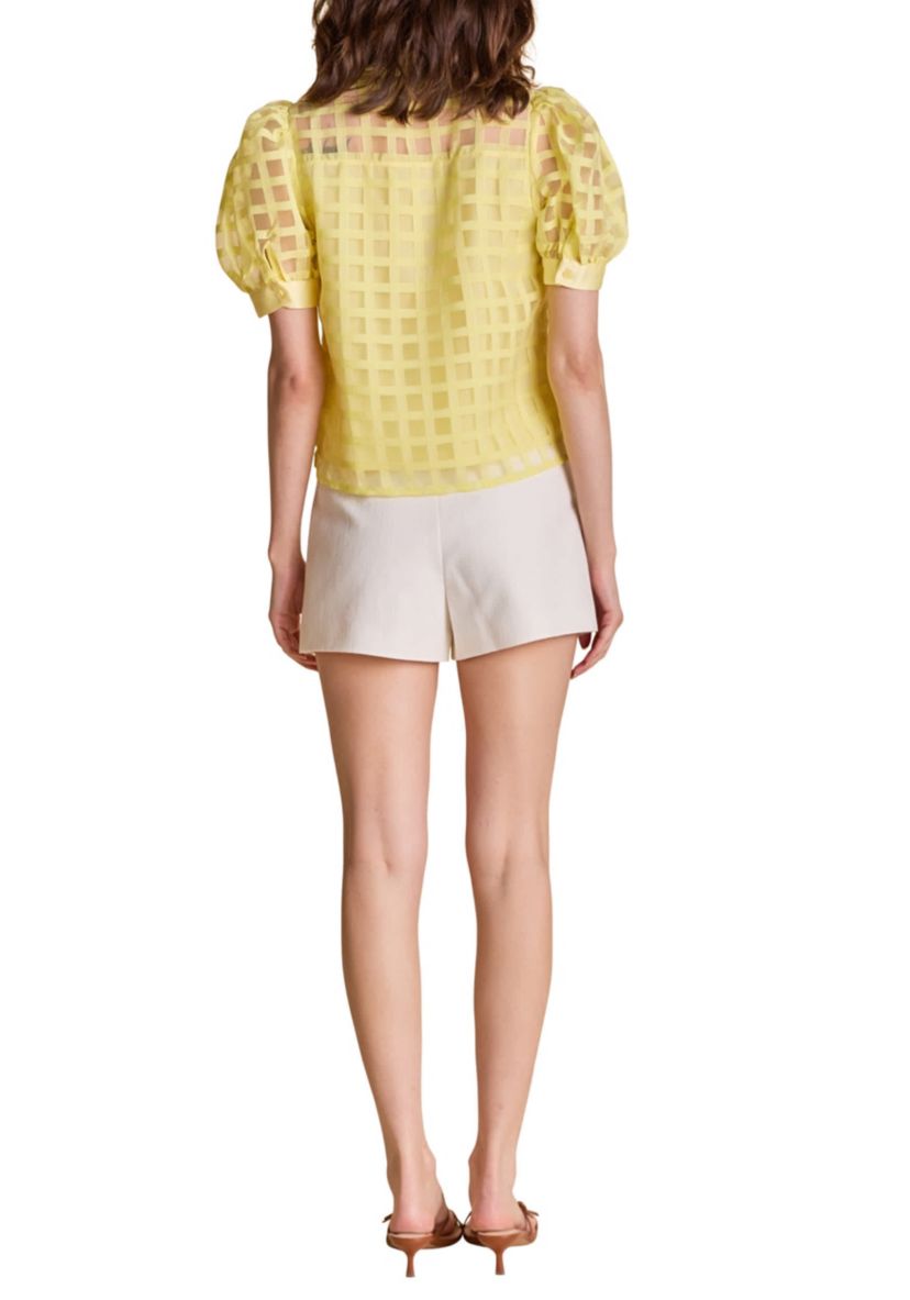 Short Sleeve Organza Grid Blouse