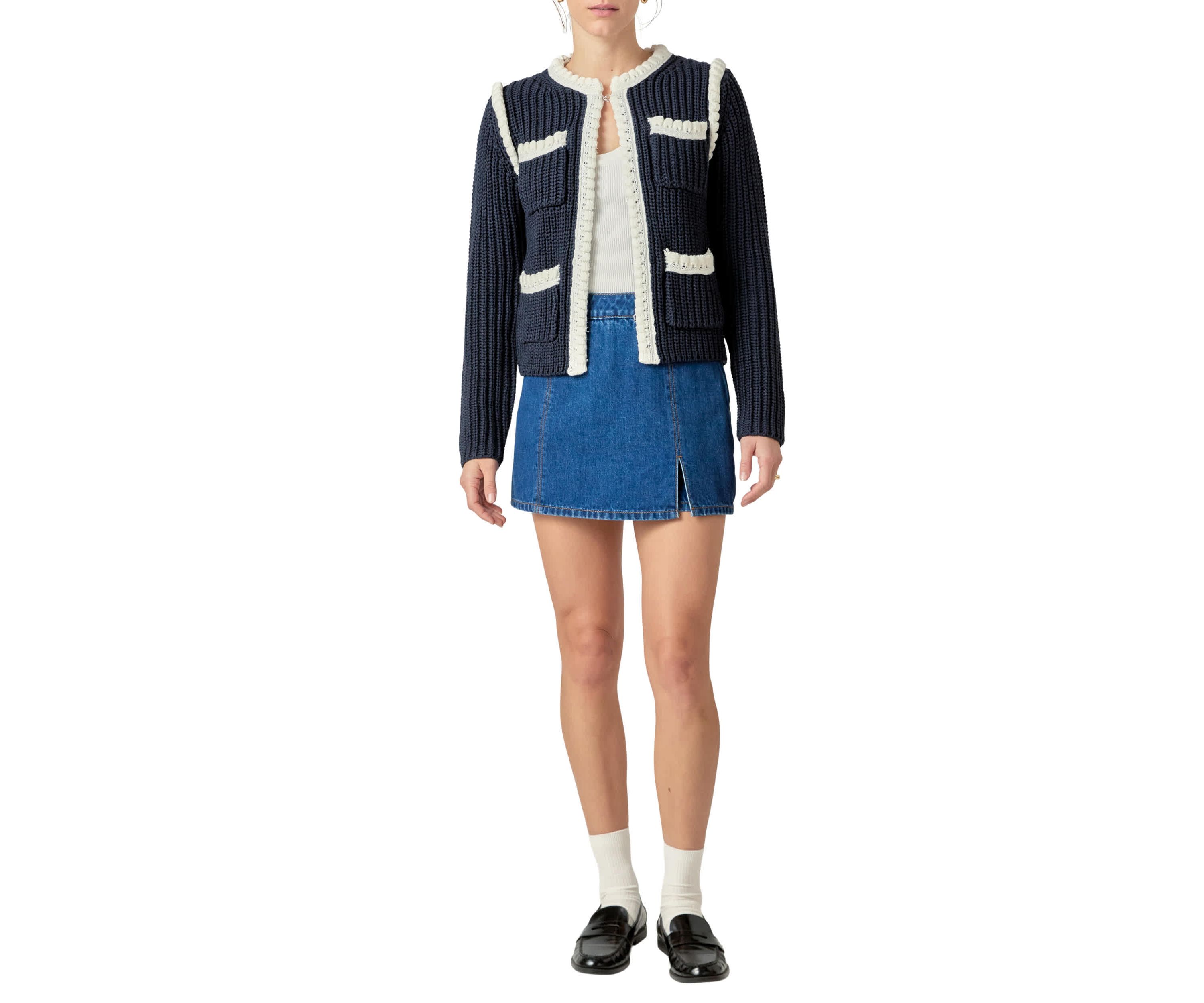 COLORBLOCK BRAIDED CARDIGAN