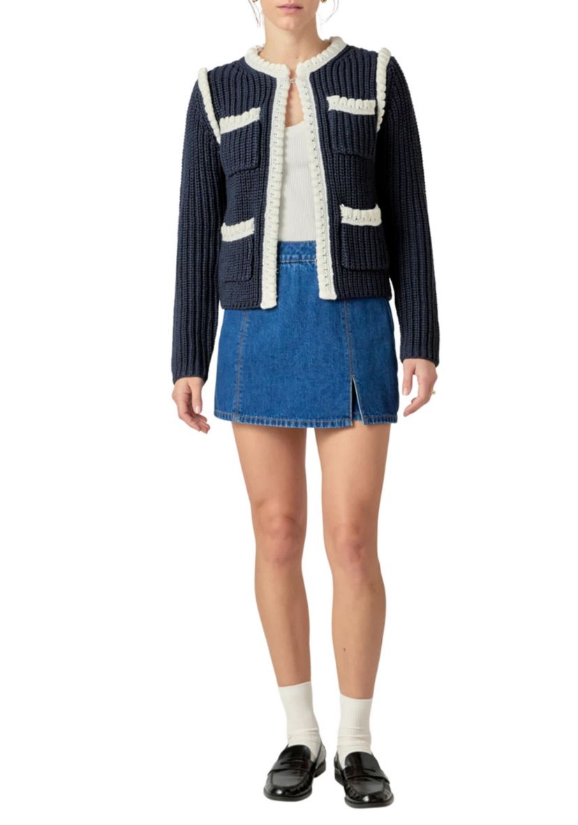 COLORBLOCK BRAIDED CARDIGAN