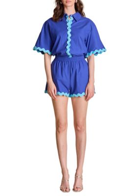 ENGLISH FACTORY Women's SCALLOP DETAILED SHORTS, Blue, Large