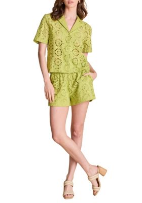 ENGLISH FACTORY Women's EMBROIDERED COTTON SHORTS, Green, Large