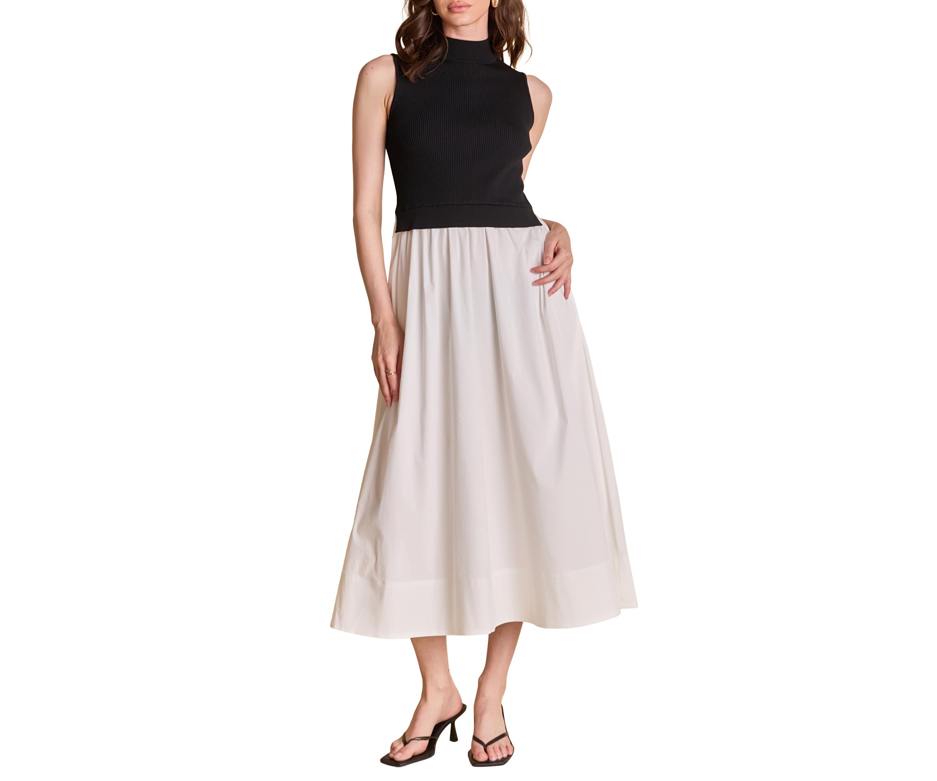 SLEEVELESS MIXED MEDIA MIDI DRESS