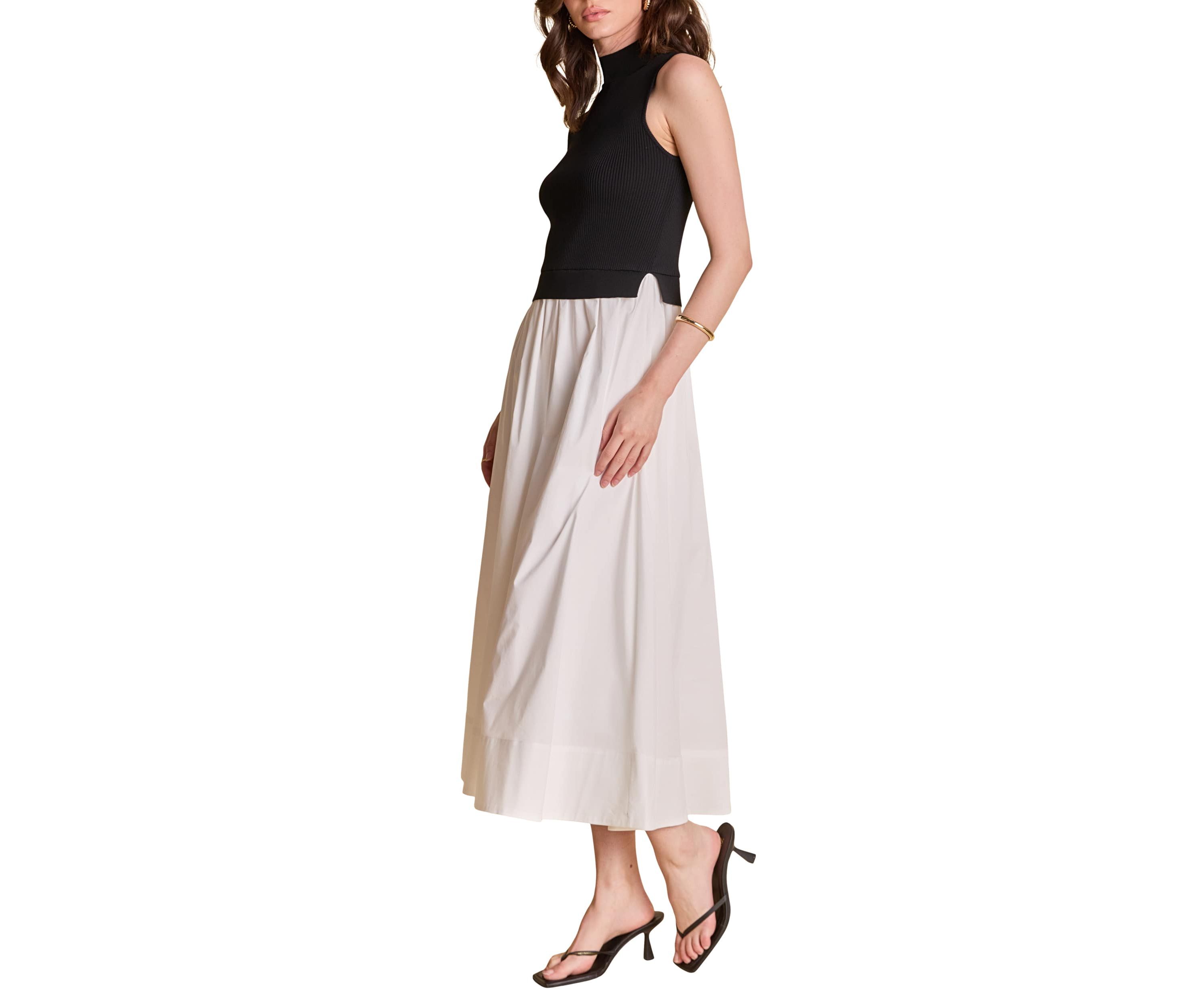 SLEEVELESS MIXED MEDIA MIDI DRESS