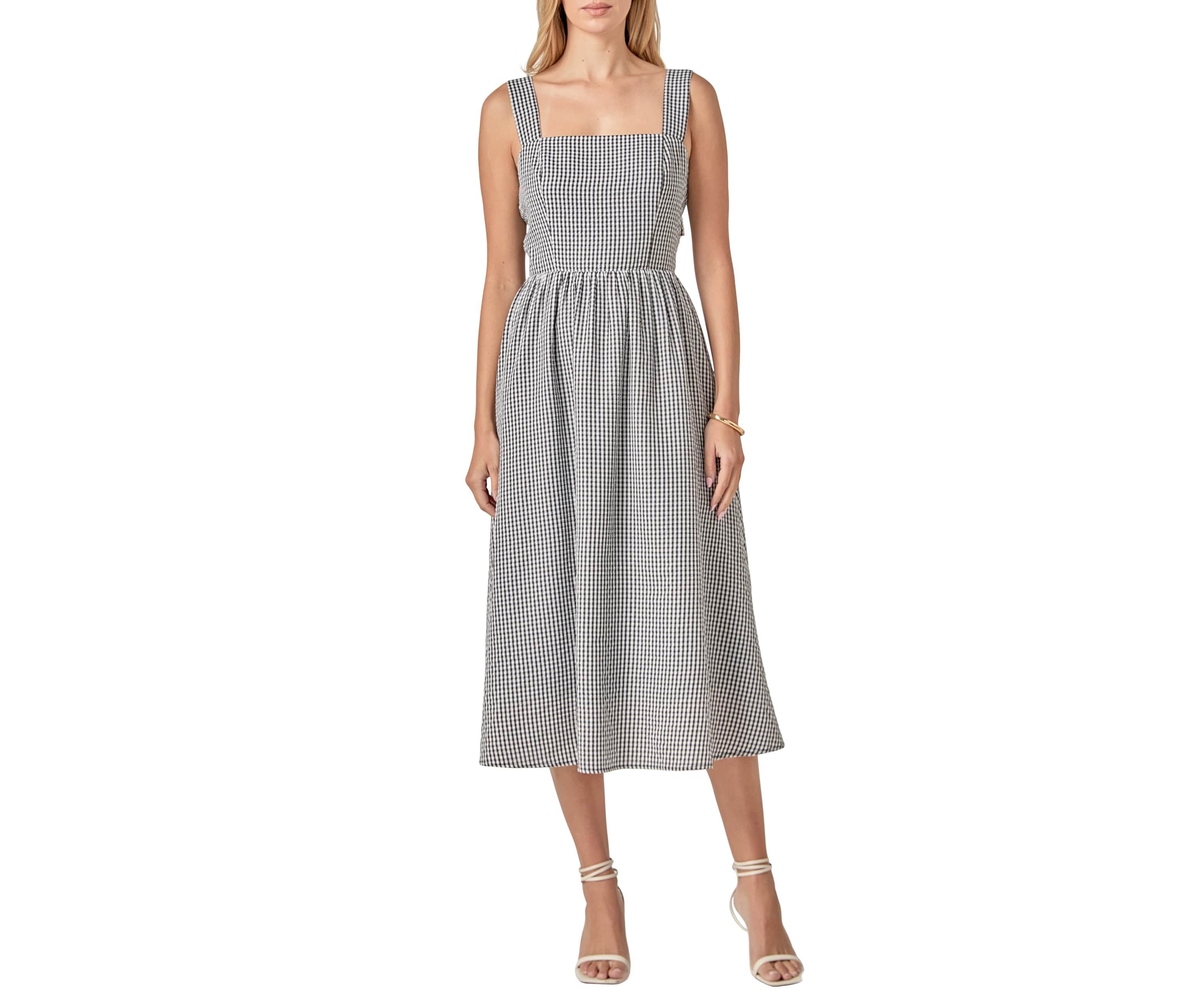 GINGHAM CHECK SQUARE NECK DRESS
