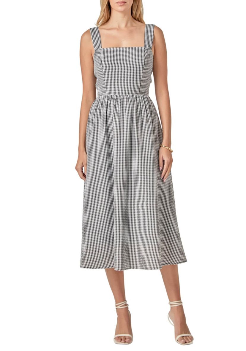GINGHAM CHECK SQUARE NECK DRESS