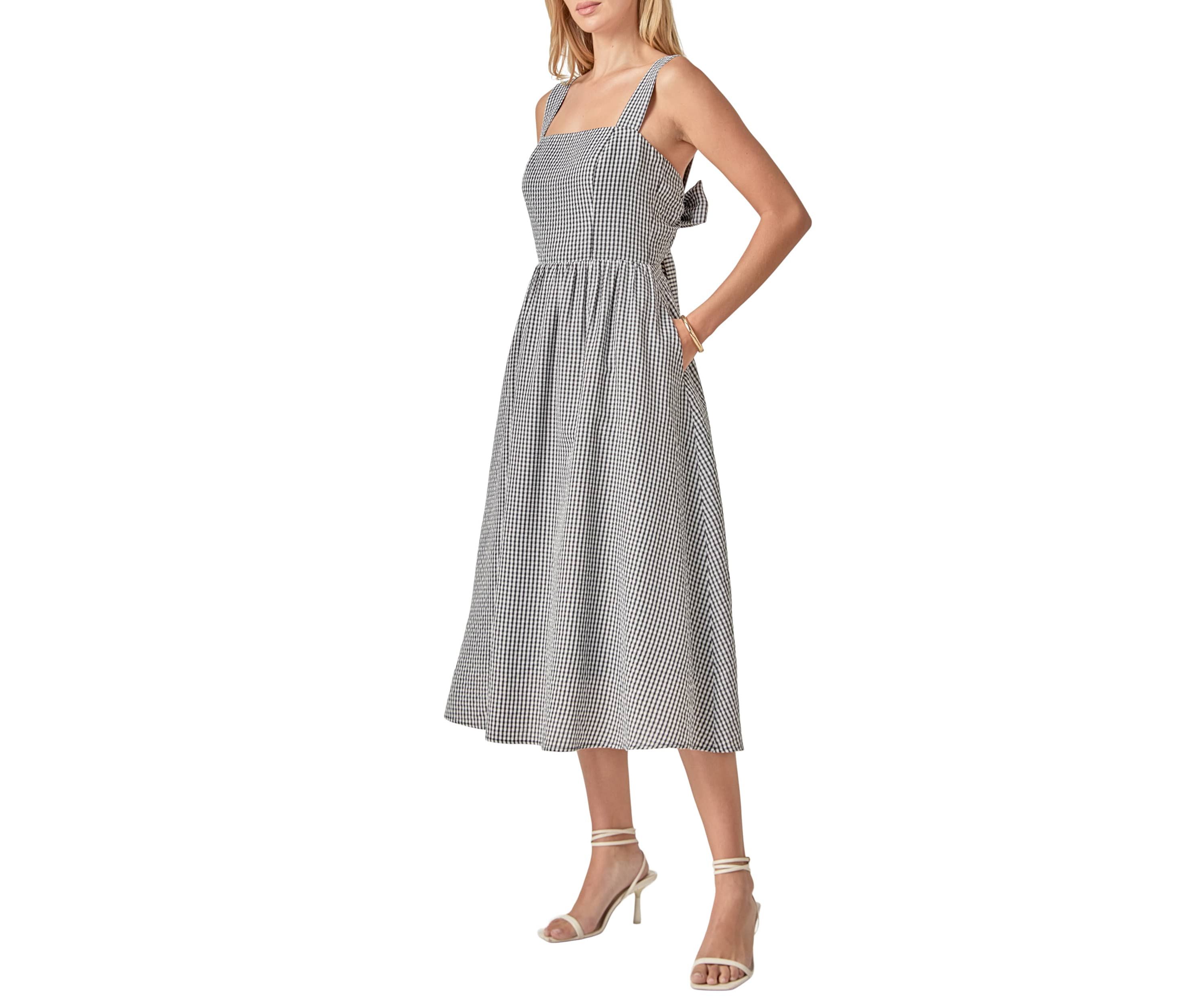 GINGHAM CHECK SQUARE NECK DRESS