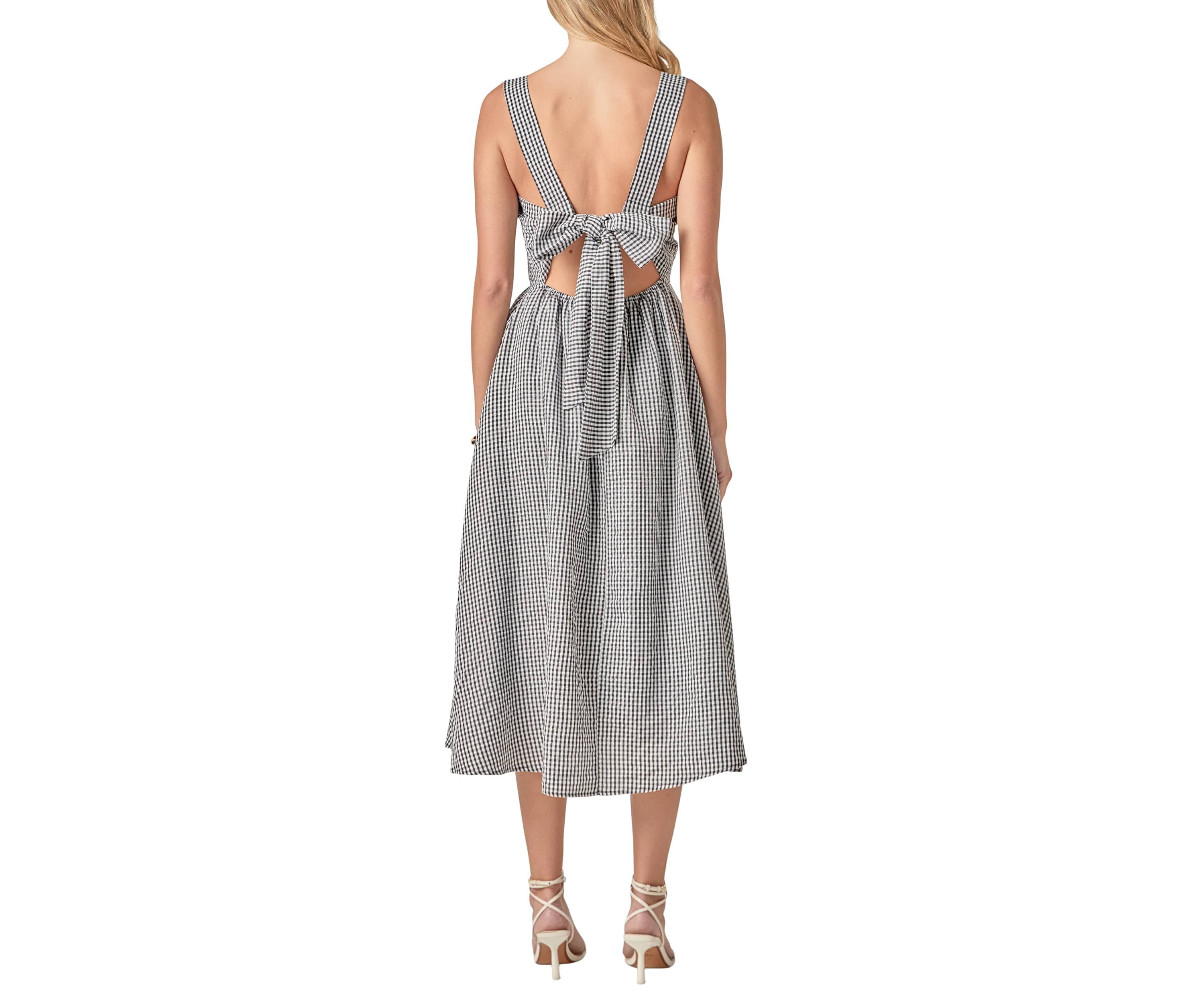 GINGHAM CHECK SQUARE NECK DRESS