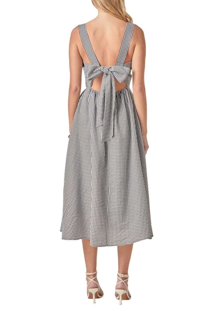 GINGHAM CHECK SQUARE NECK DRESS