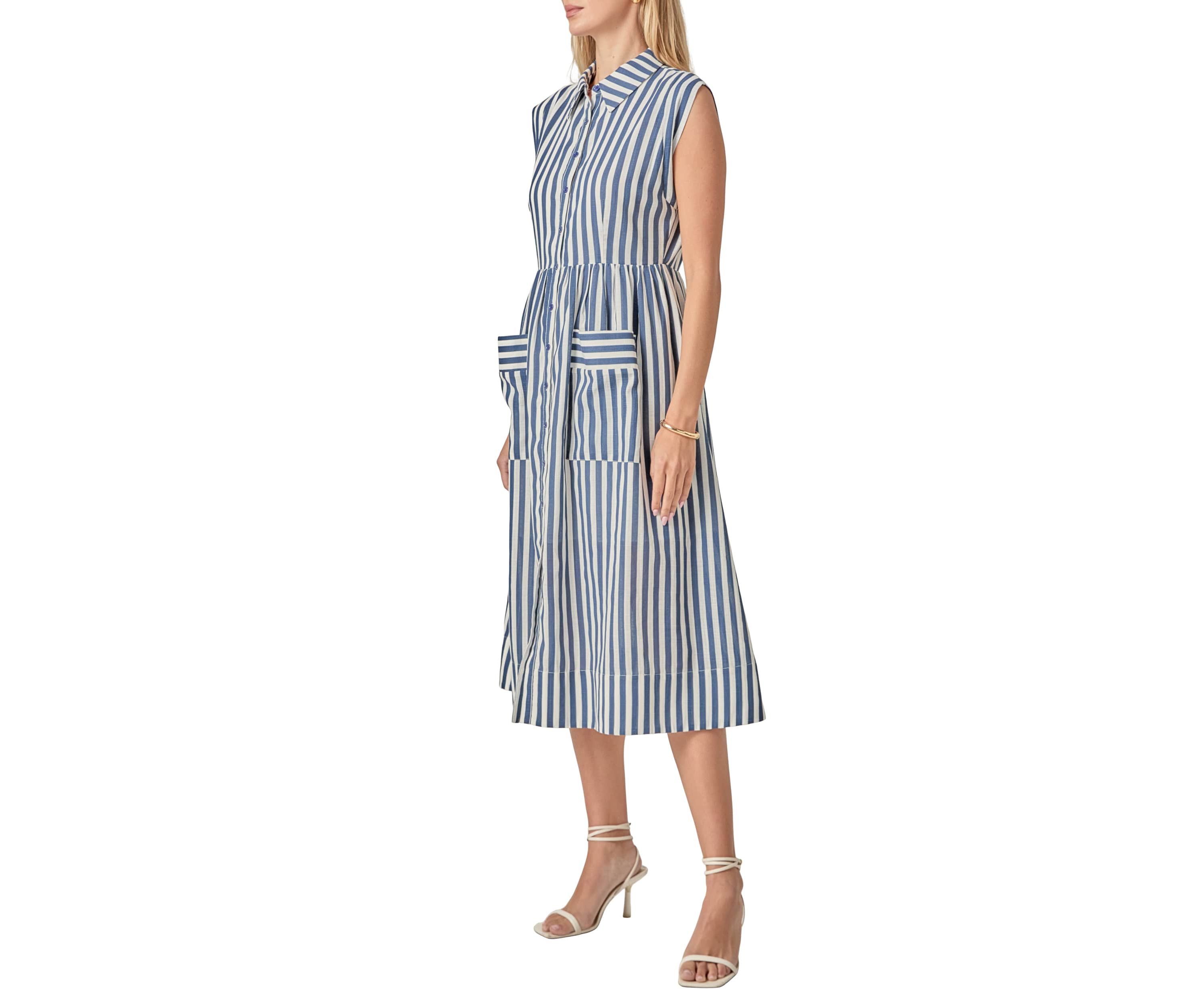 SEARSUCKER STRIPED MIDI DRESS