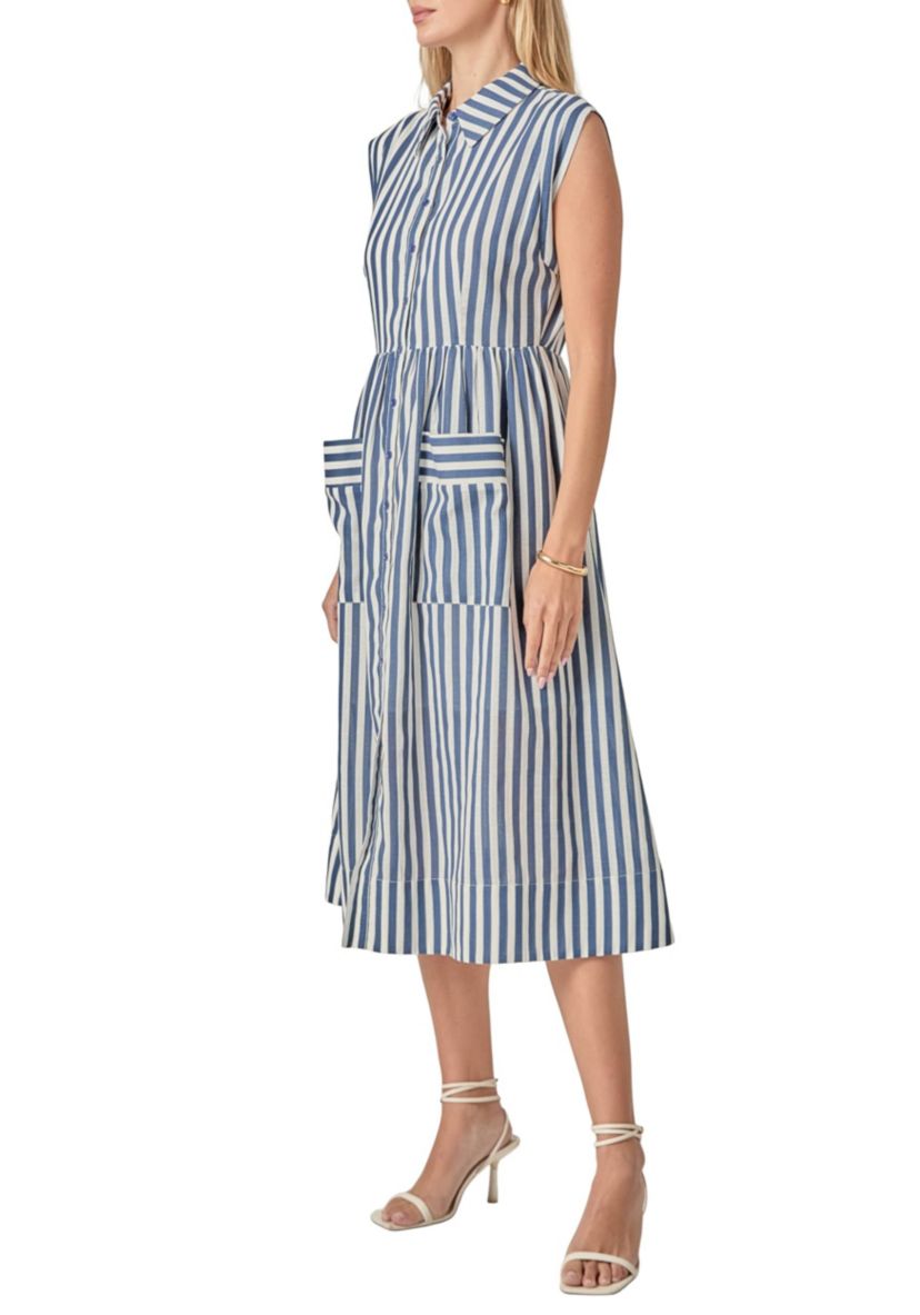 SEARSUCKER STRIPED MIDI DRESS