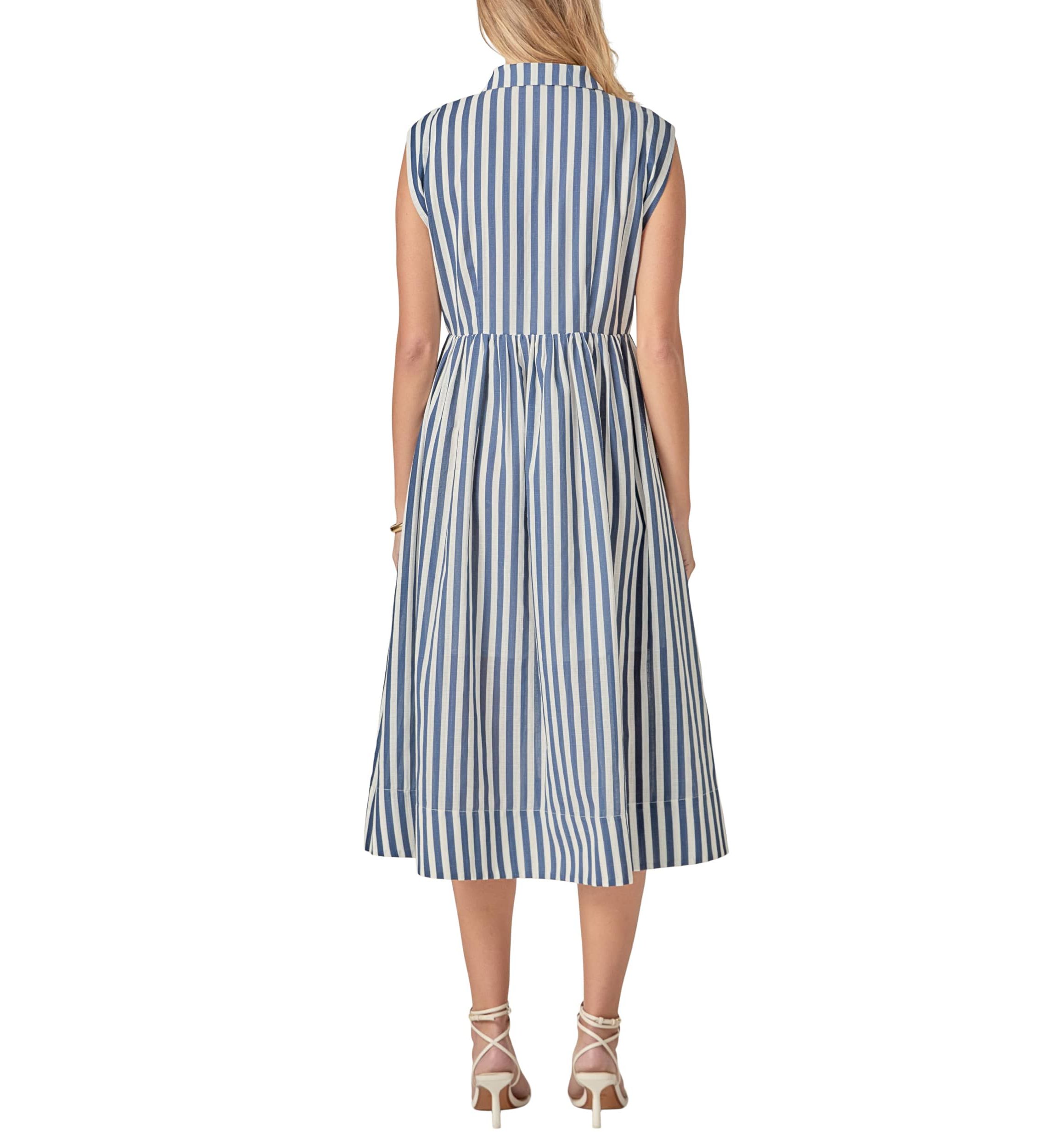 SEARSUCKER STRIPED MIDI DRESS