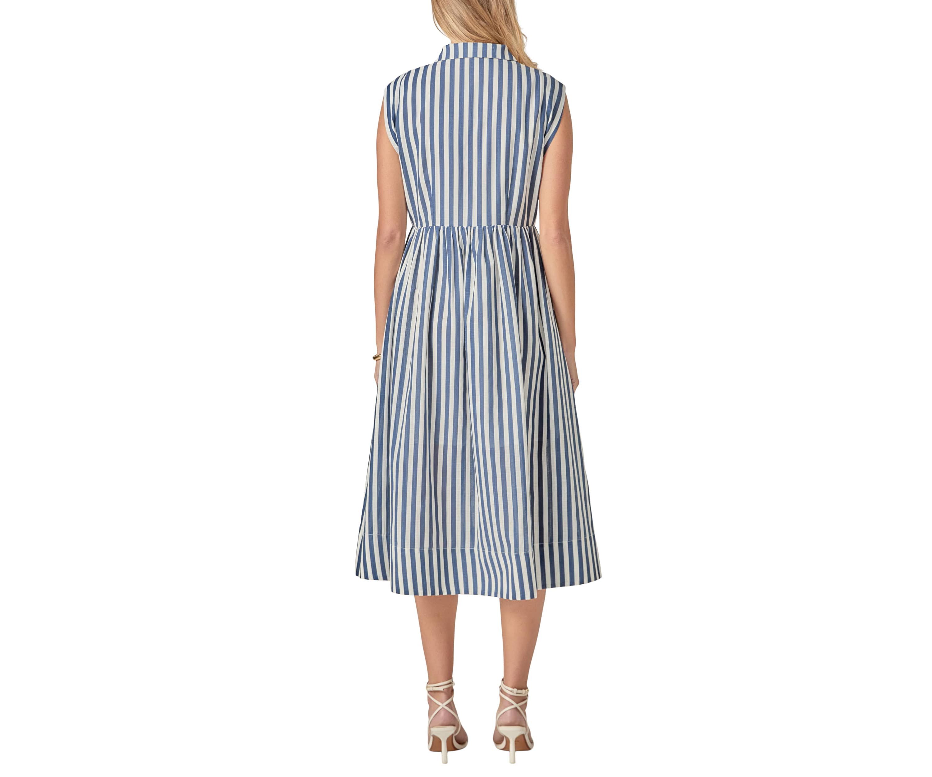 SEARSUCKER STRIPED MIDI DRESS