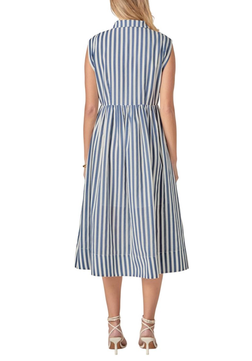 SEARSUCKER STRIPED MIDI DRESS