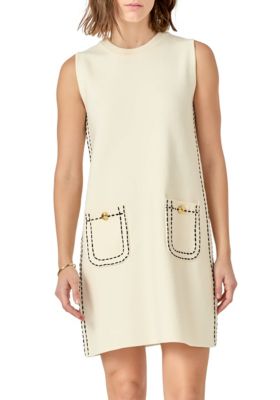 ENGLISH FACTORY Women's STITCH DETAIL KNIT MINI DRESS, White, Medium