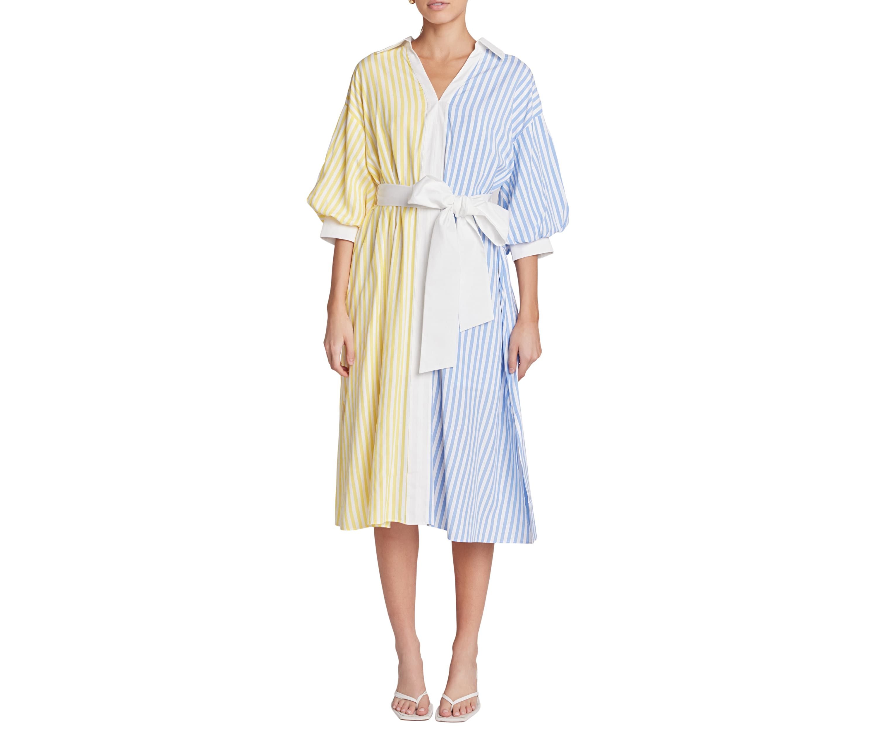 Blouson Sleeve Stripe Shirt Midi Dress