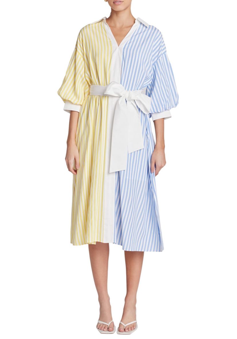 Blouson Sleeve Stripe Shirt Midi Dress
