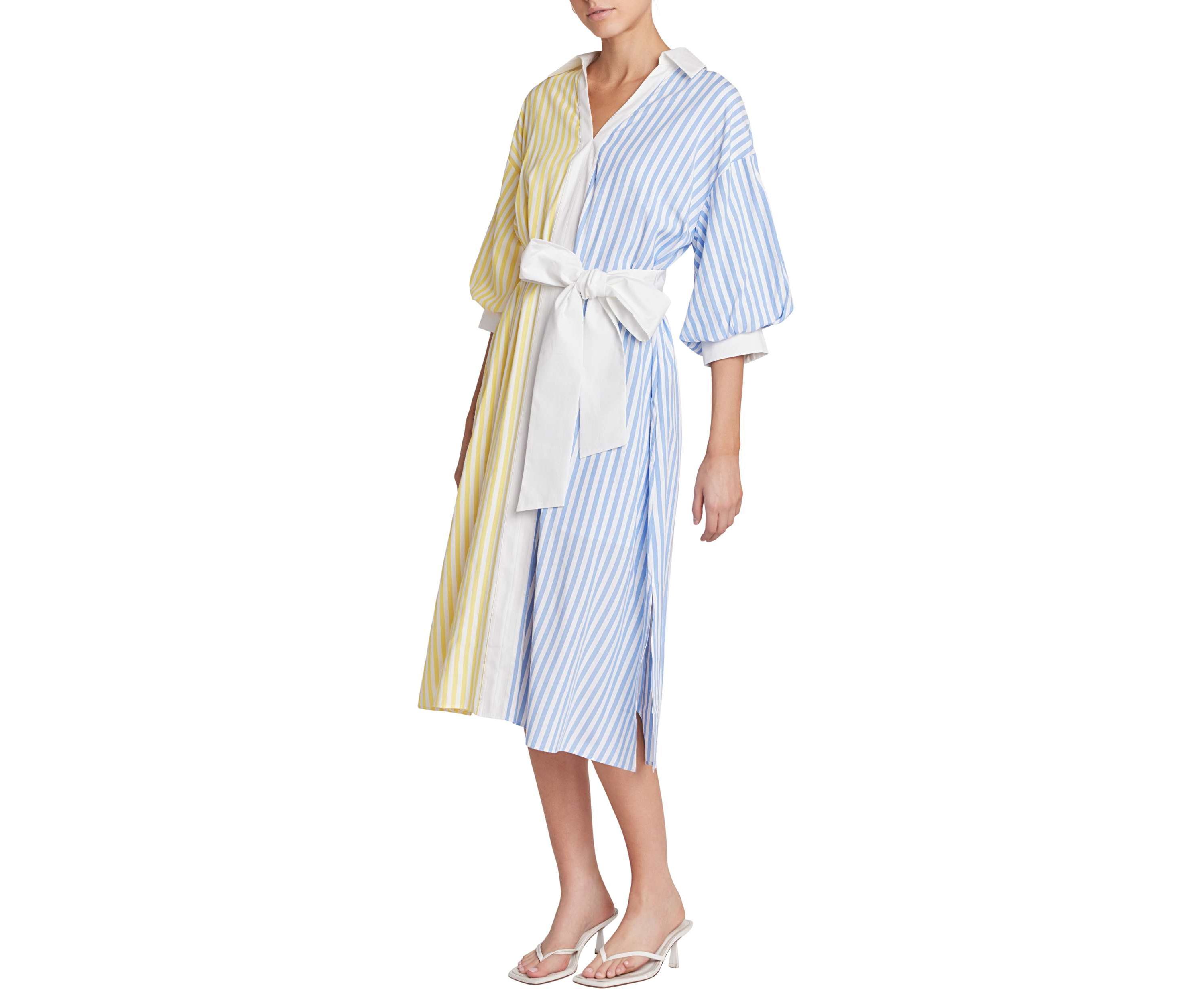 Blouson Sleeve Stripe Shirt Midi Dress