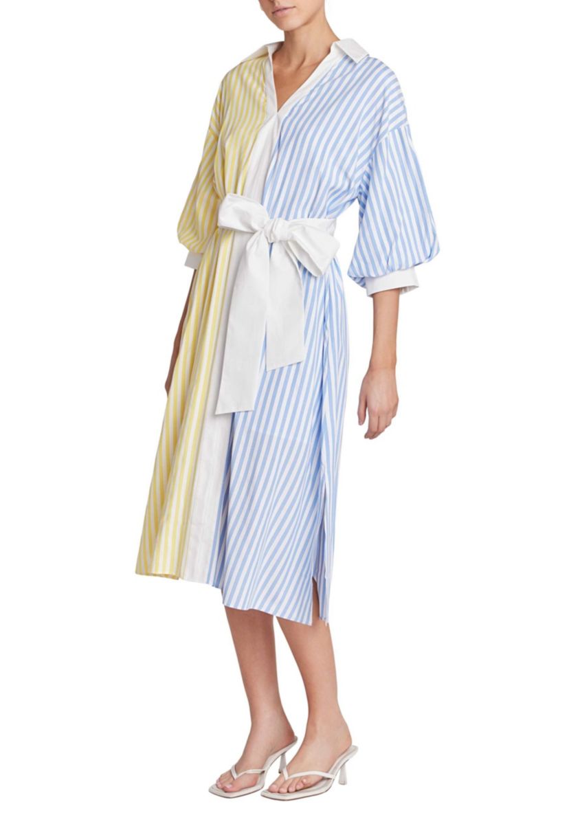Blouson Sleeve Stripe Shirt Midi Dress