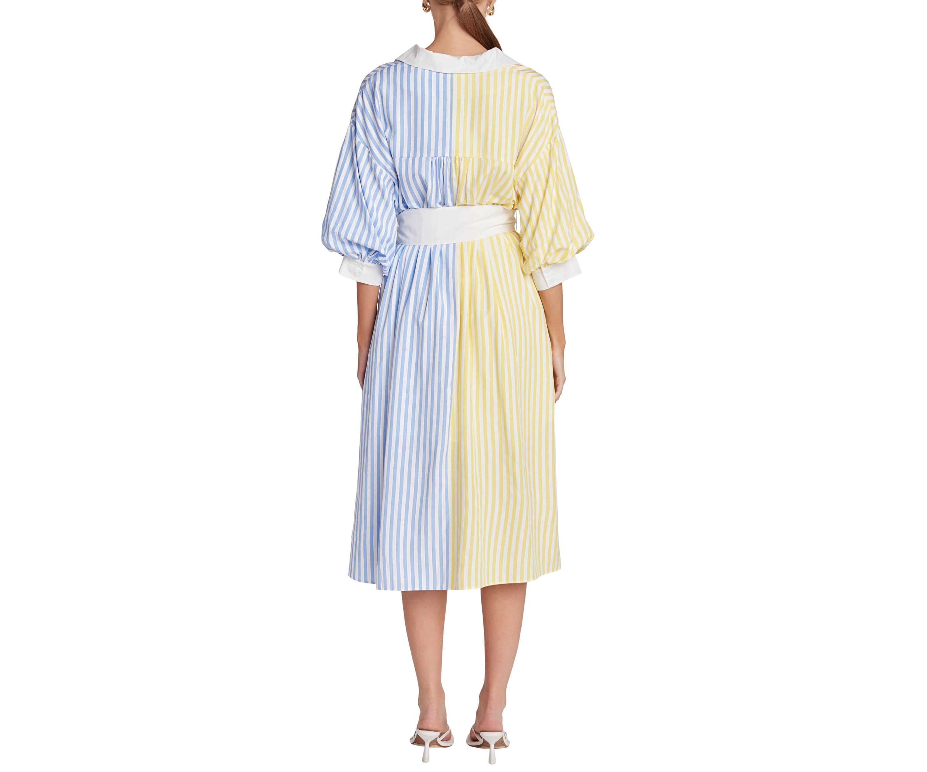 Blouson Sleeve Stripe Shirt Midi Dress
