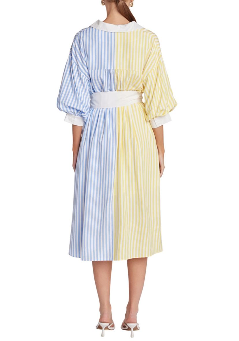 Blouson Sleeve Stripe Shirt Midi Dress