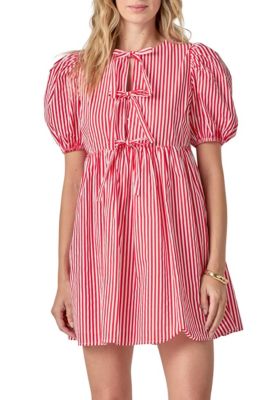 ENGLISH FACTORY Women's STRIPE SLEEVELESS BOW DRESS, Red, Medium