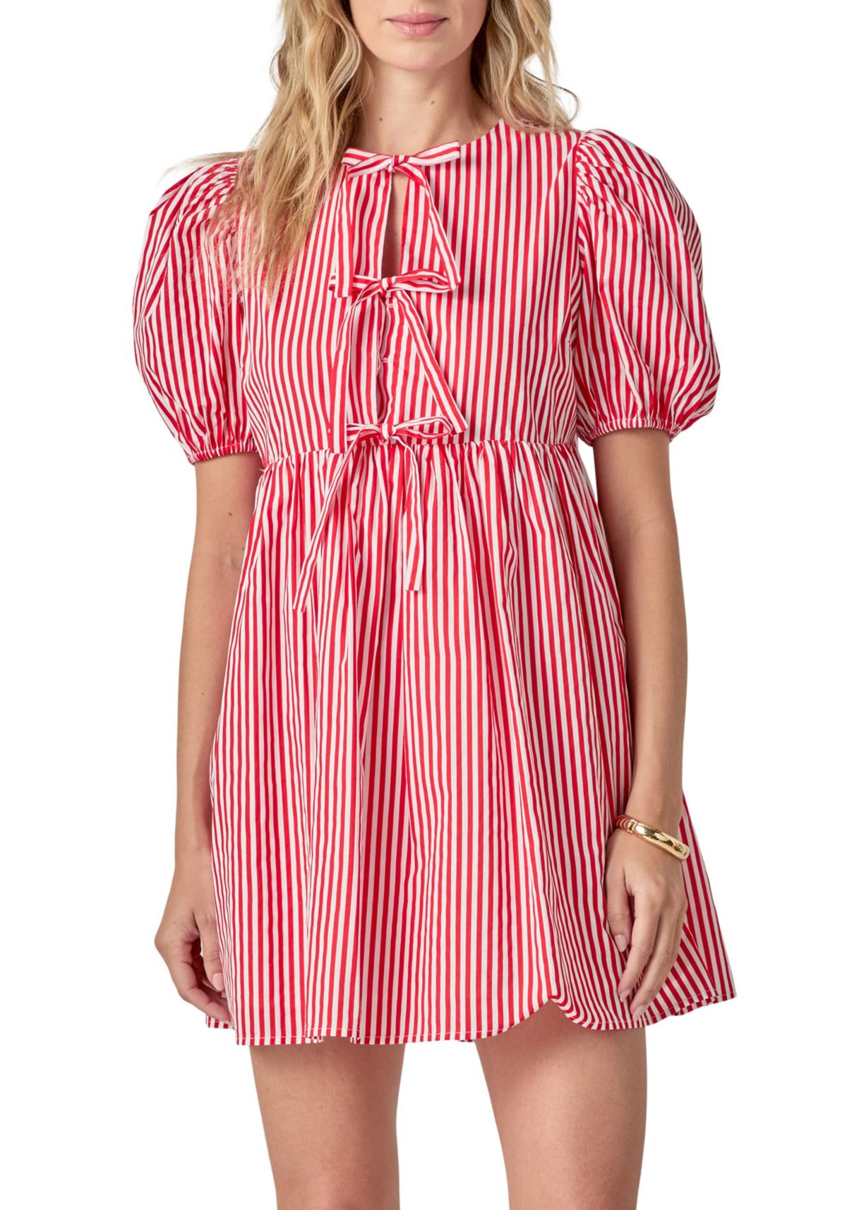 STRIPE SLEEVELESS BOW DRESS