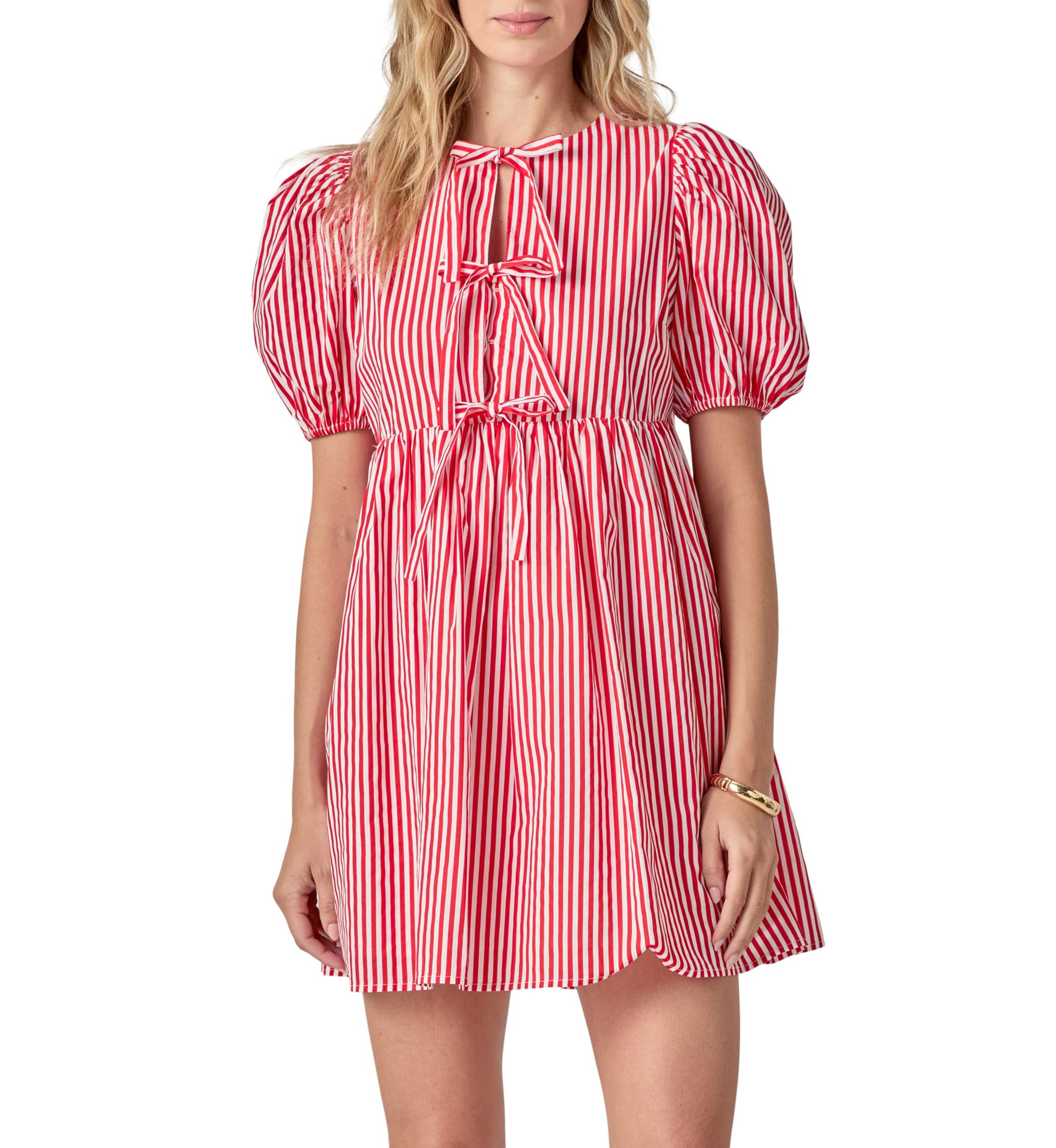 STRIPE SLEEVELESS BOW DRESS
