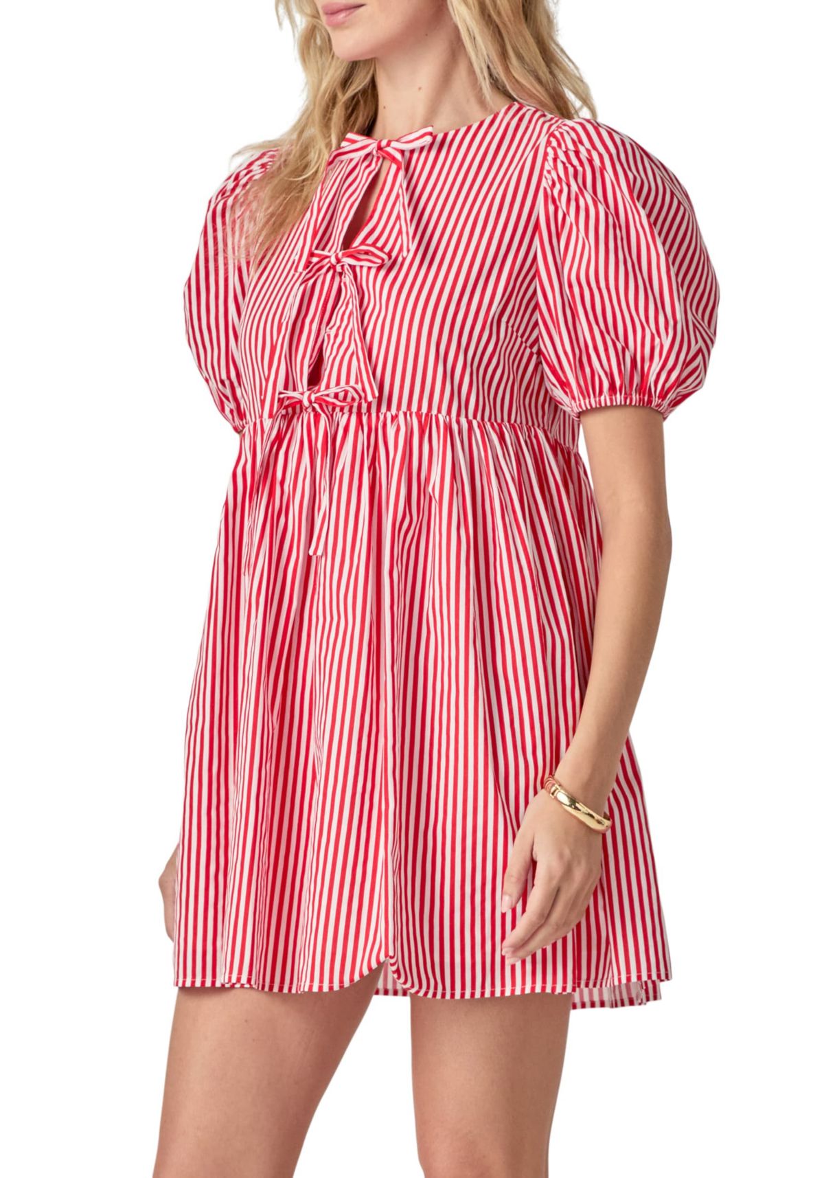 STRIPE SLEEVELESS BOW DRESS