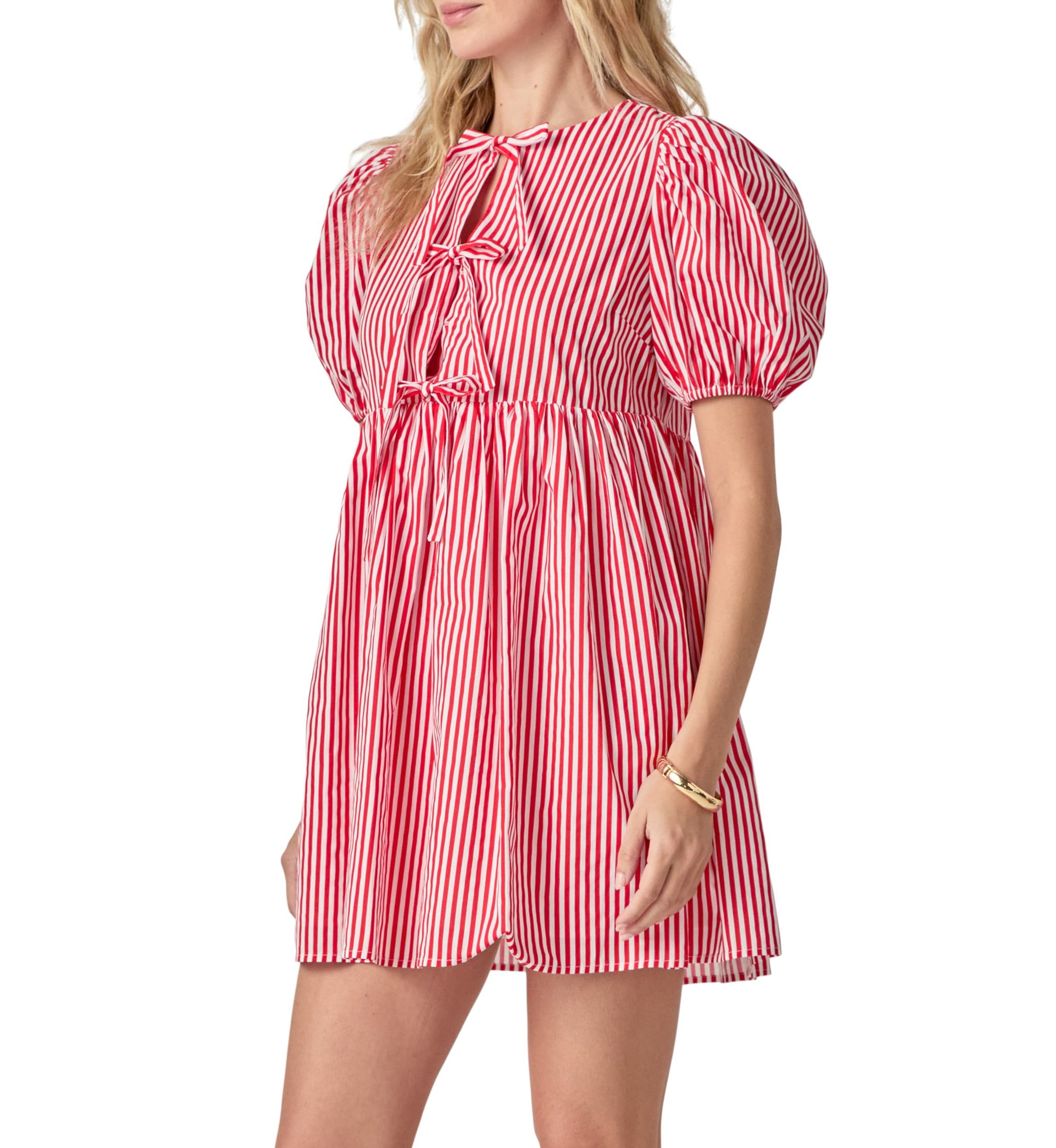 STRIPE SLEEVELESS BOW DRESS