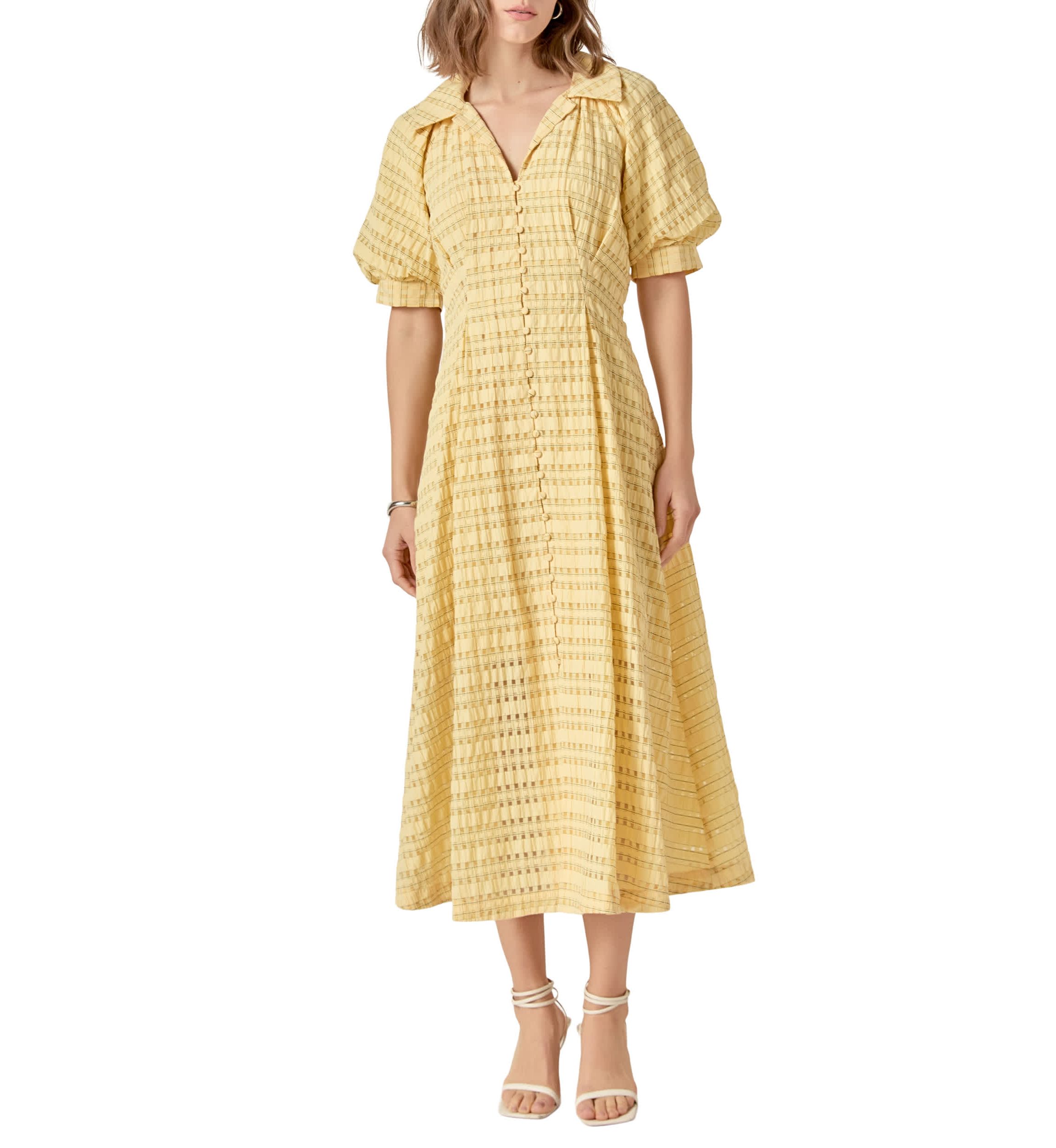 SEERSUCKER CHECK MIDI DRESS