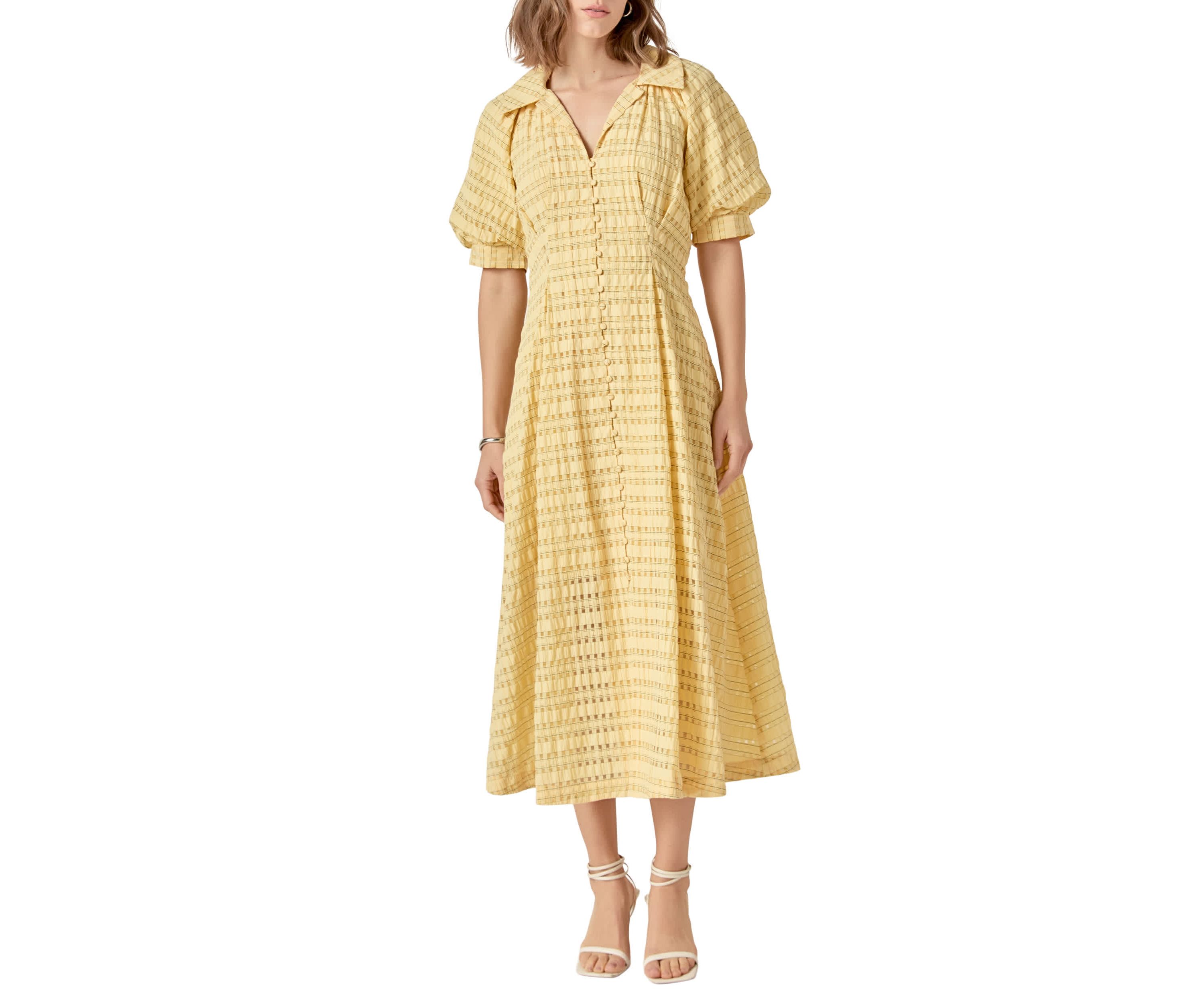 SEERSUCKER CHECK MIDI DRESS