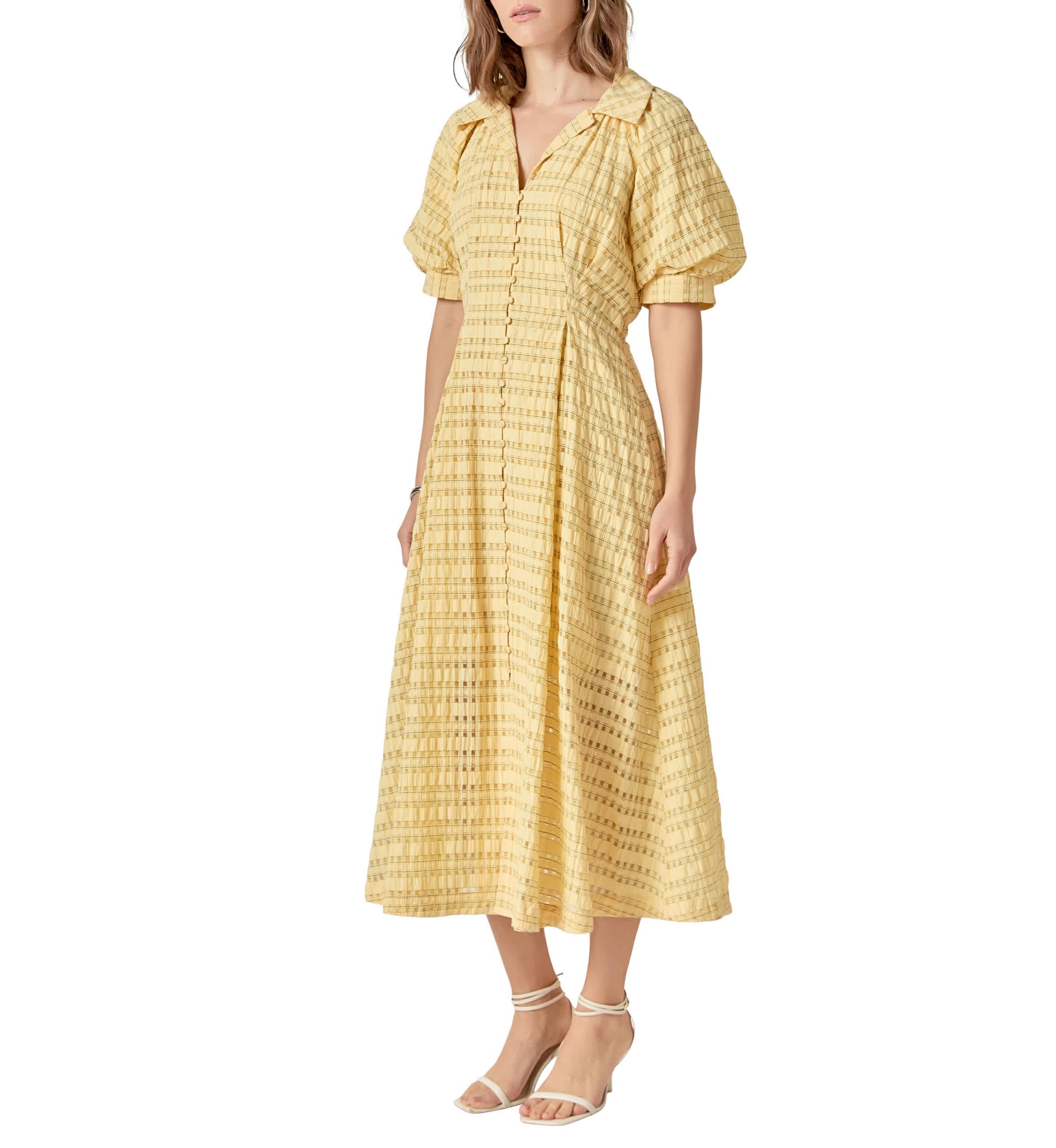 SEERSUCKER CHECK MIDI DRESS