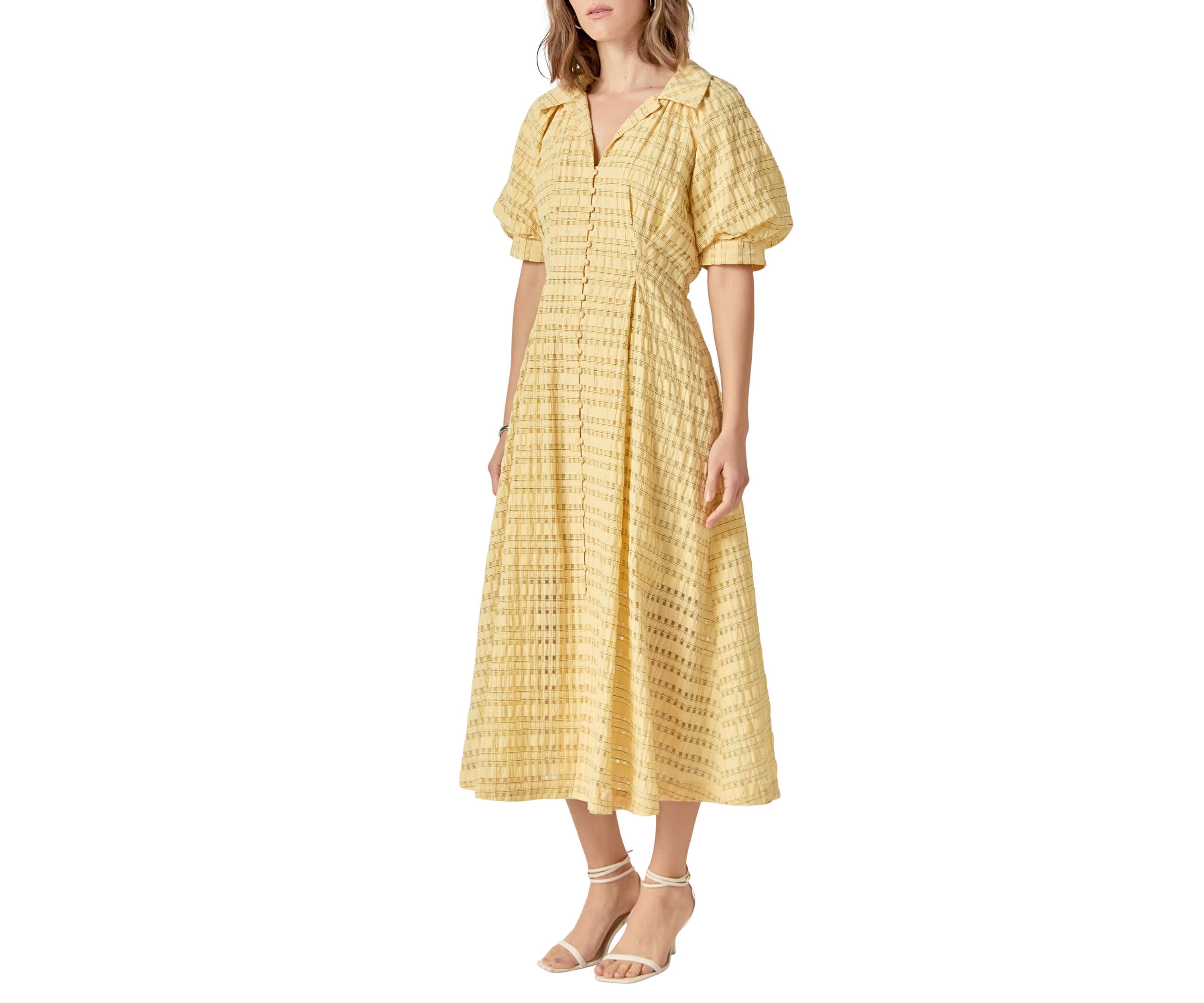 SEERSUCKER CHECK MIDI DRESS