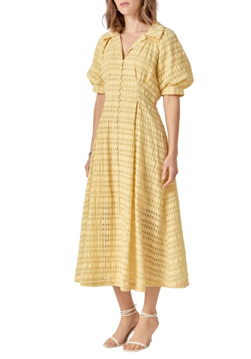 SEERSUCKER CHECK MIDI DRESS
