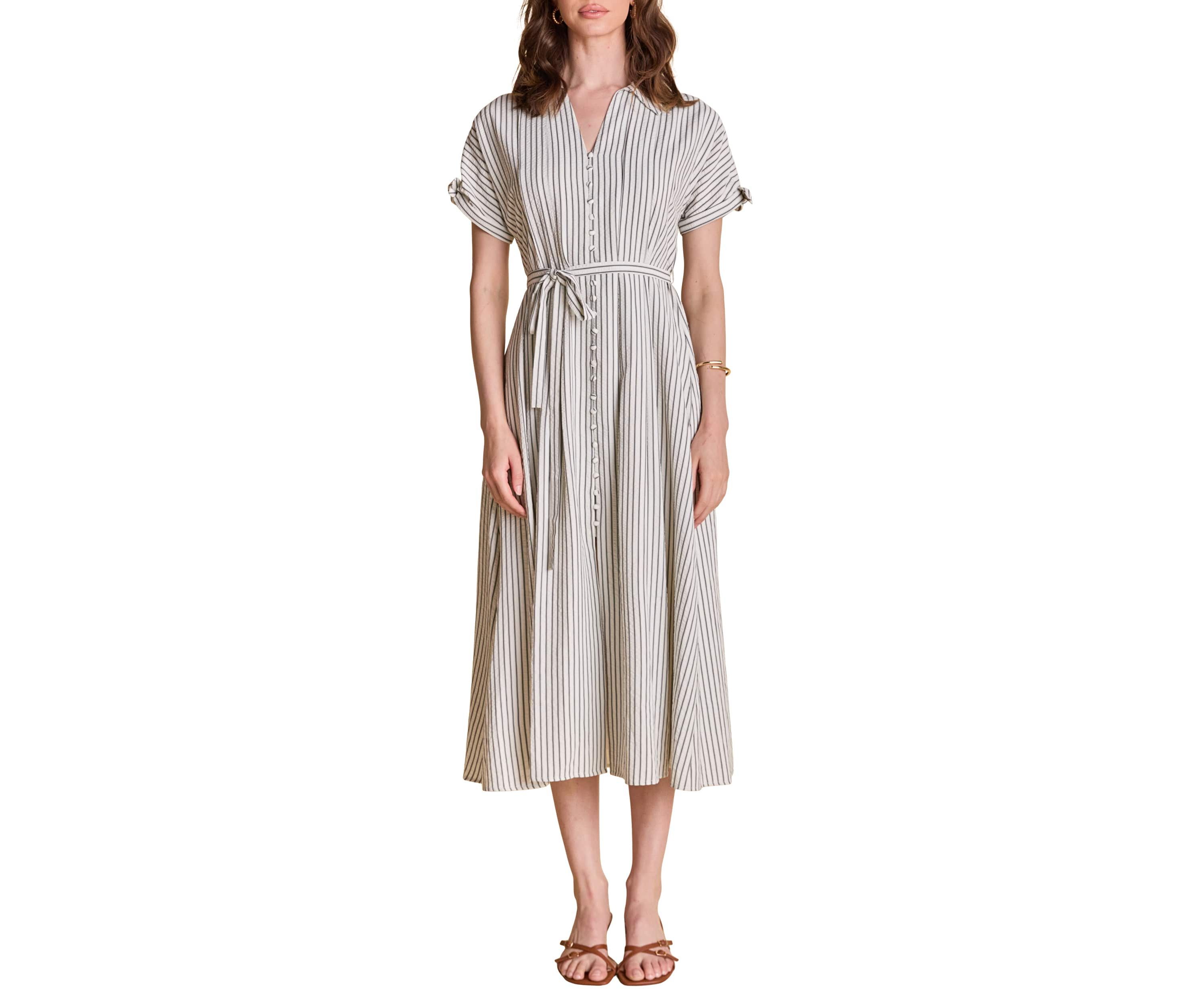 STRIPE MIDI SHIRT DRESS