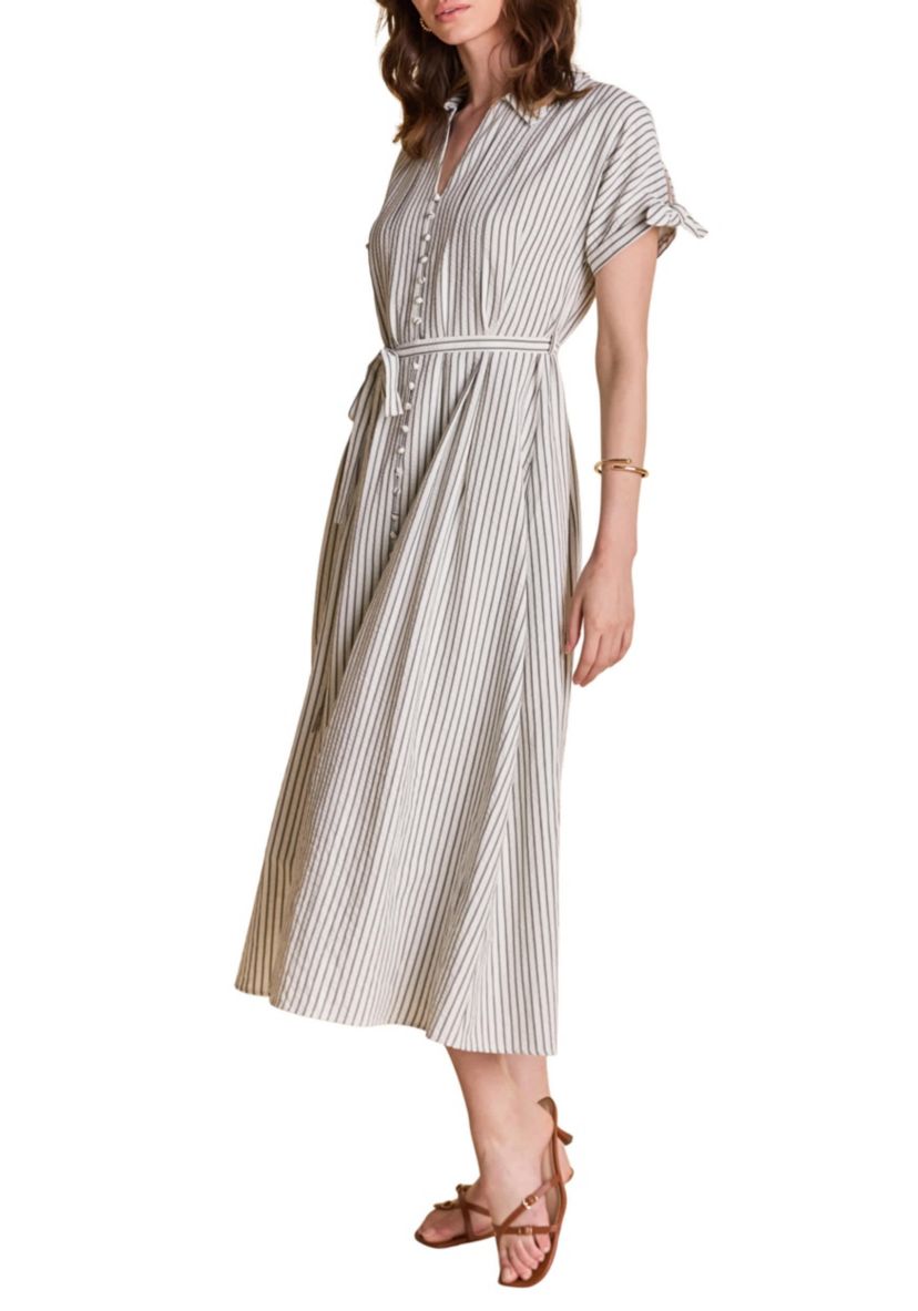 STRIPE MIDI SHIRT DRESS