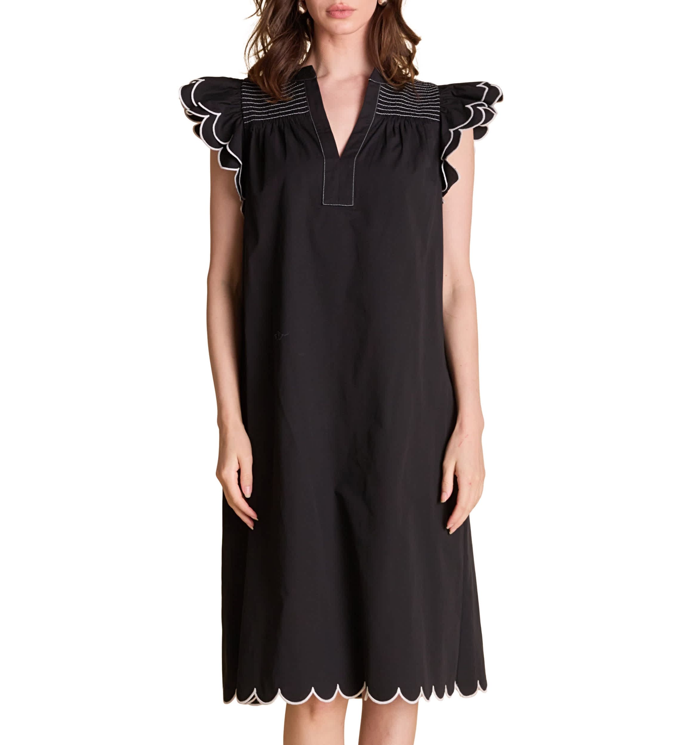 midi day dress with sleeves RIVER COTTON SLUB 3/4 SLEEVE A-LINE MIDI DRESS – Velvet by Graham & Spencer