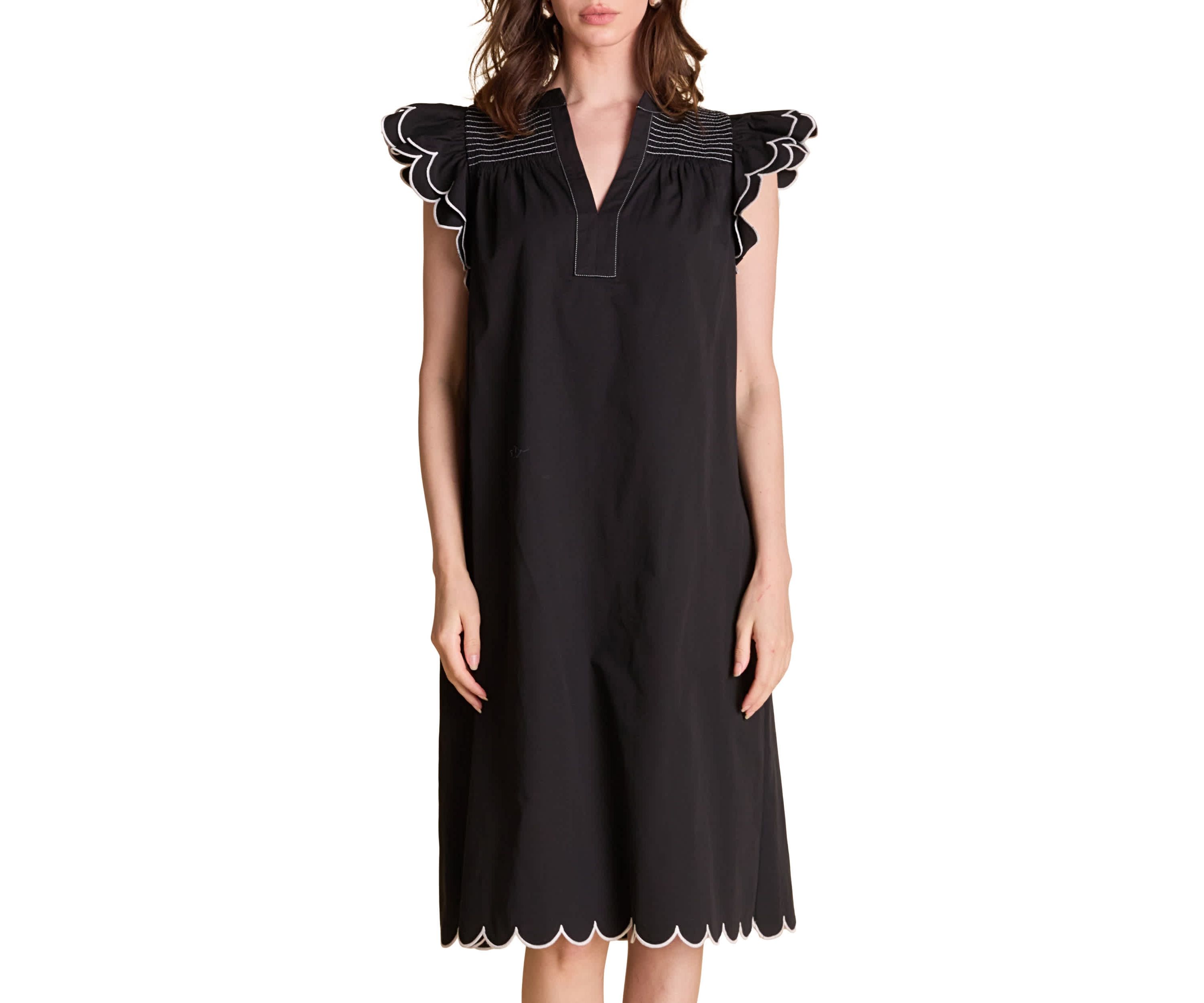 SCALLOP MIDI DRESS