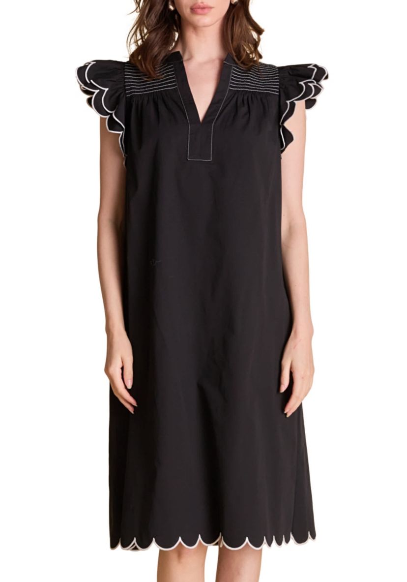 SCALLOP MIDI DRESS