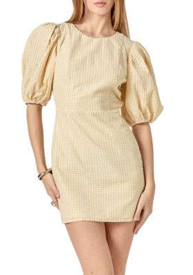 ENGLISH FACTORY Women's Metallic Plaid Mini Dress with Back Buttons, Yellow, Large