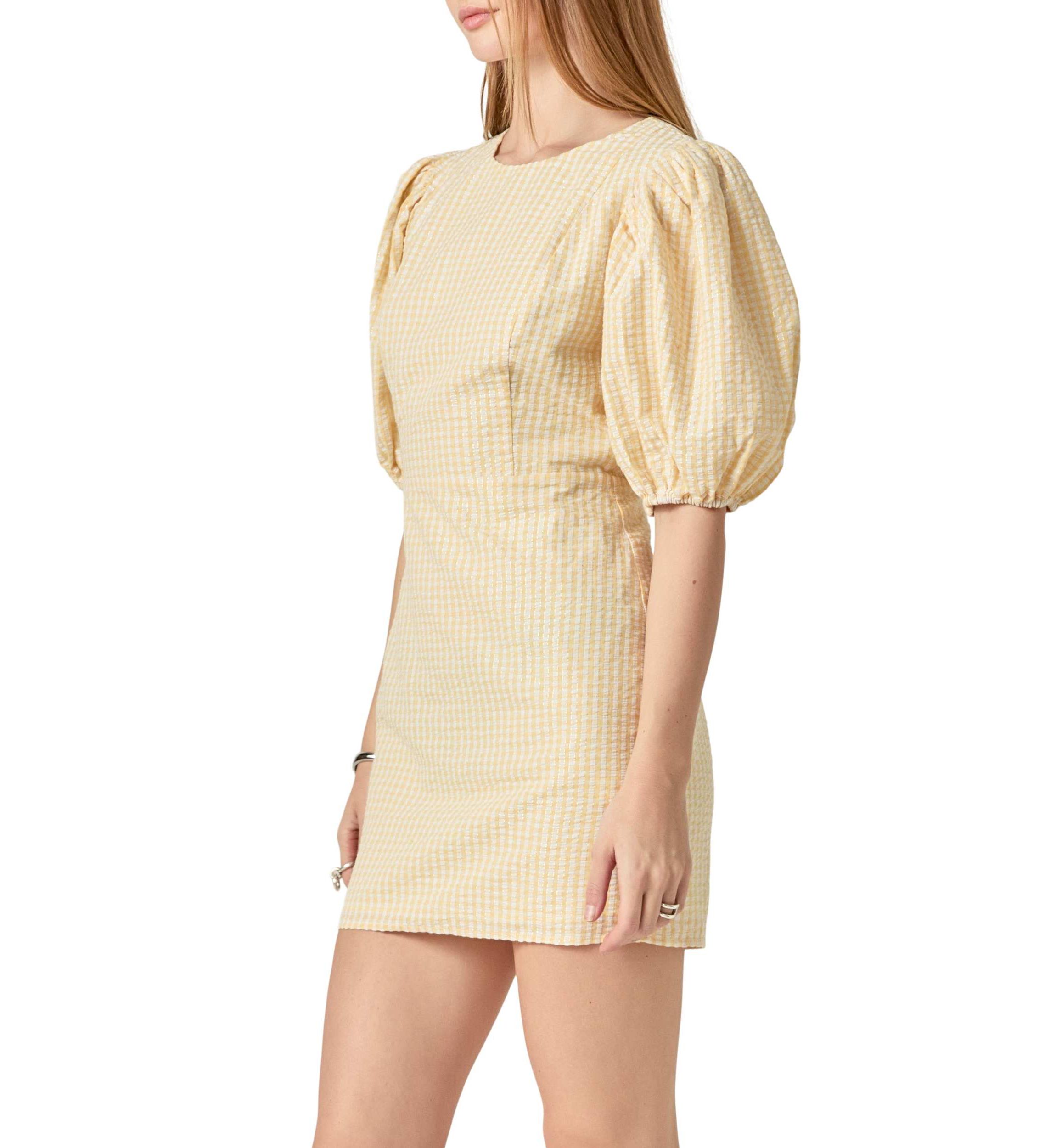 Metallic Plaid Mini Dress with Back Buttons