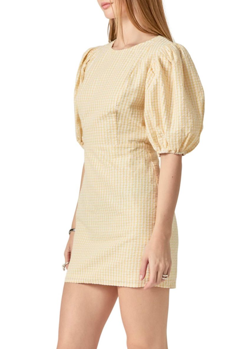 Metallic Plaid Mini Dress with Back Buttons