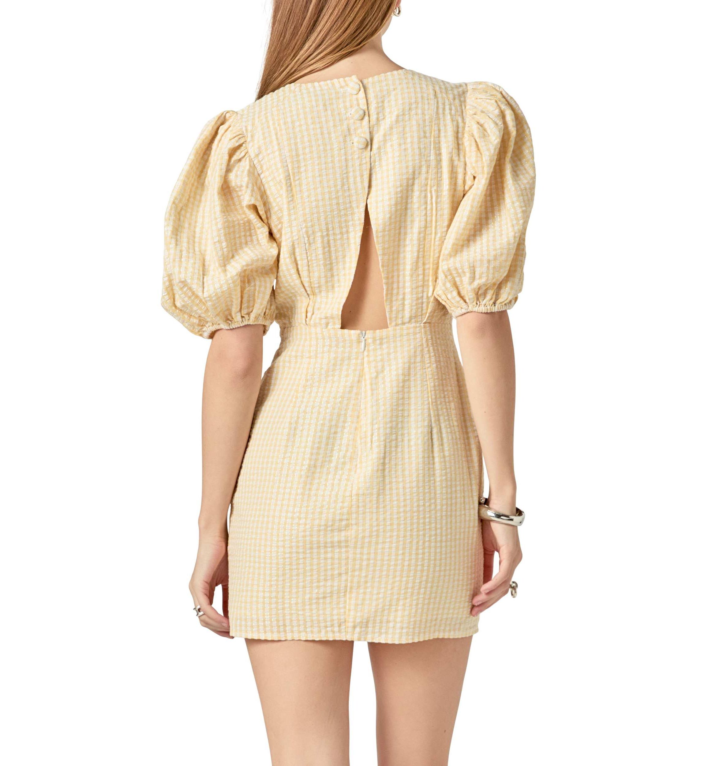 Metallic Plaid Mini Dress with Back Buttons