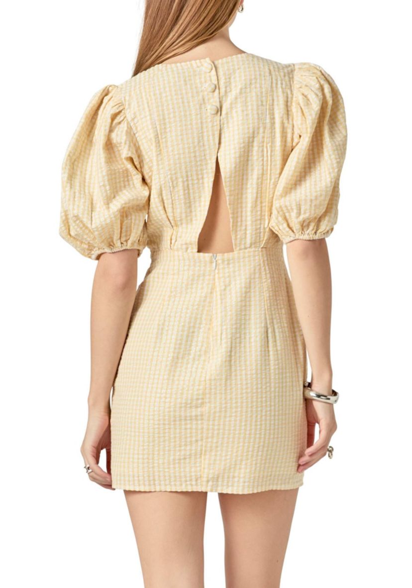 Metallic Plaid Mini Dress with Back Buttons